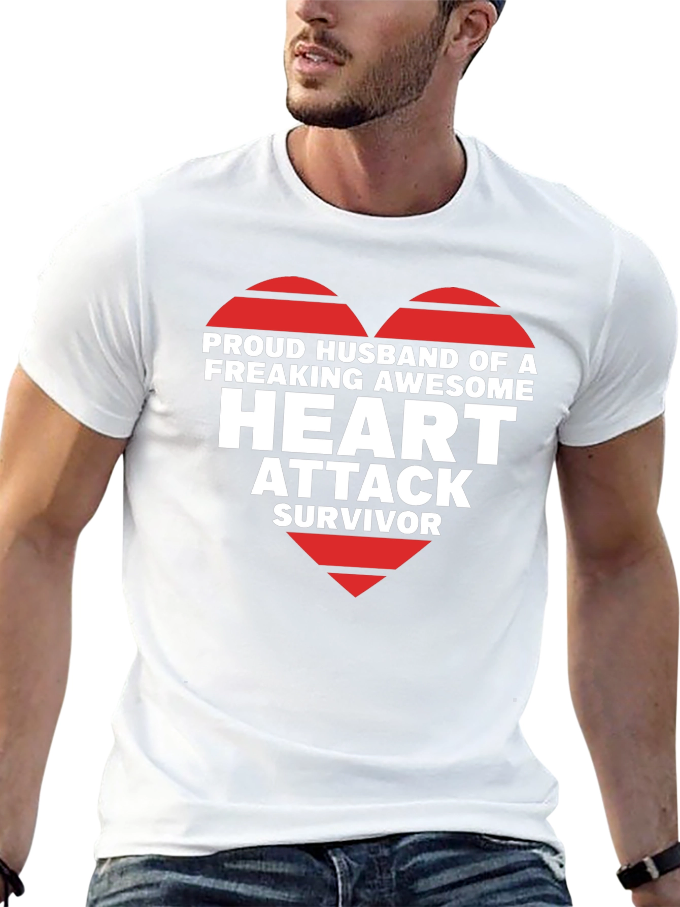 Black Proud Husband Heart Attack Survivor Graphic Tee view 13