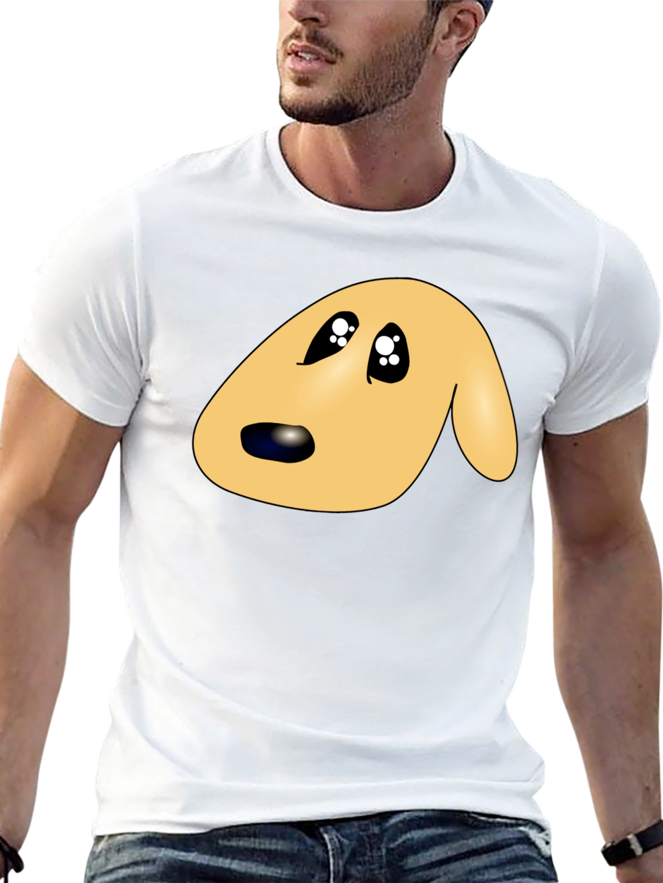 Black Cute Cartoon Dog Face Black T-Shirt view 13