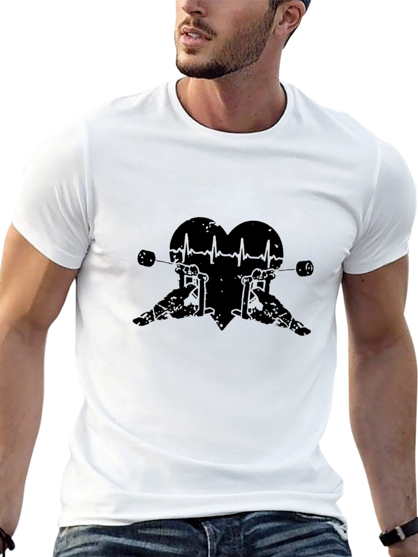Black Weightlifting Heartbeat Graphic Tee - Black view 13