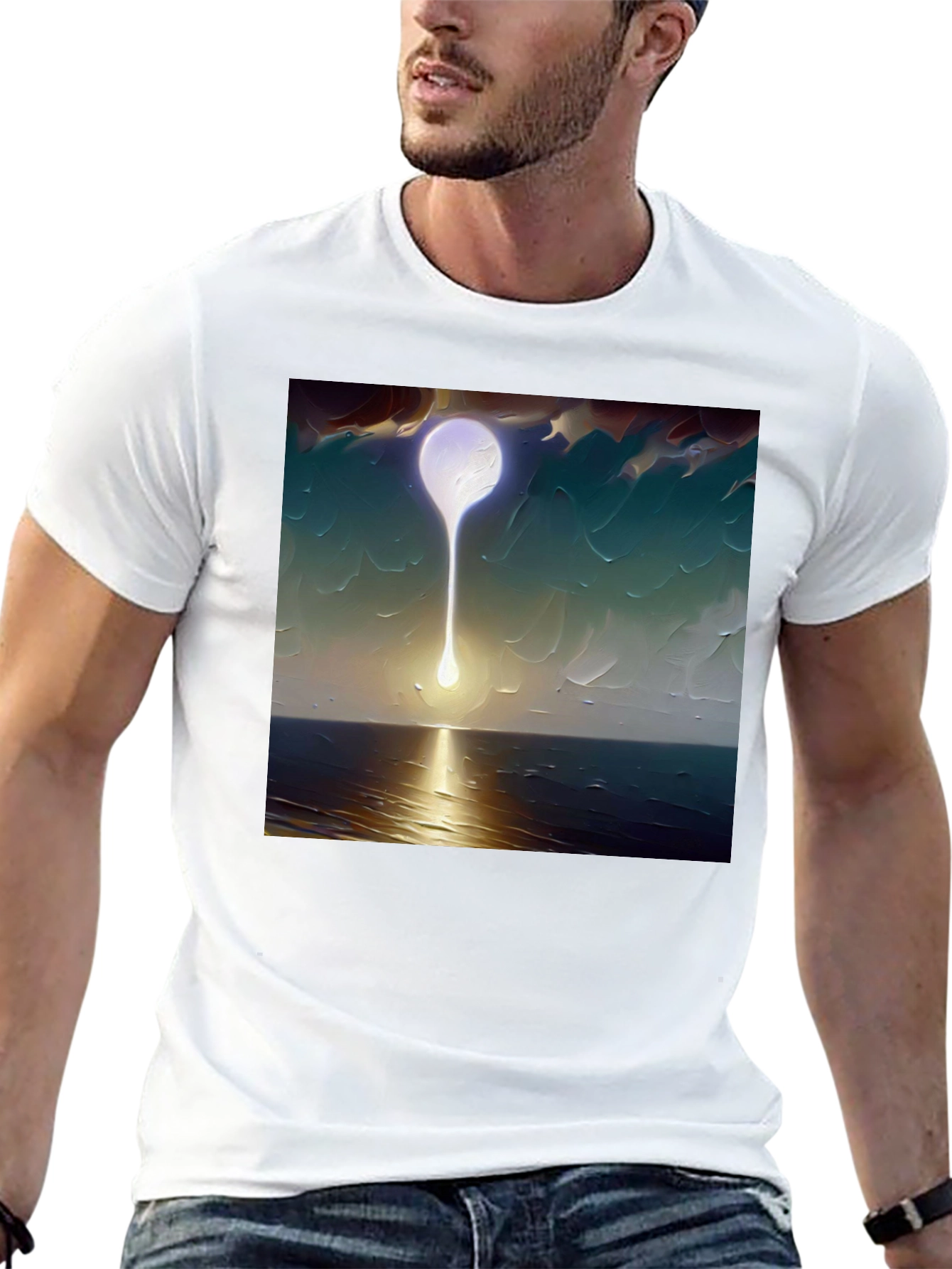 Black Abstract Moon T-Shirt - Artistic Graphic Tee view 13
