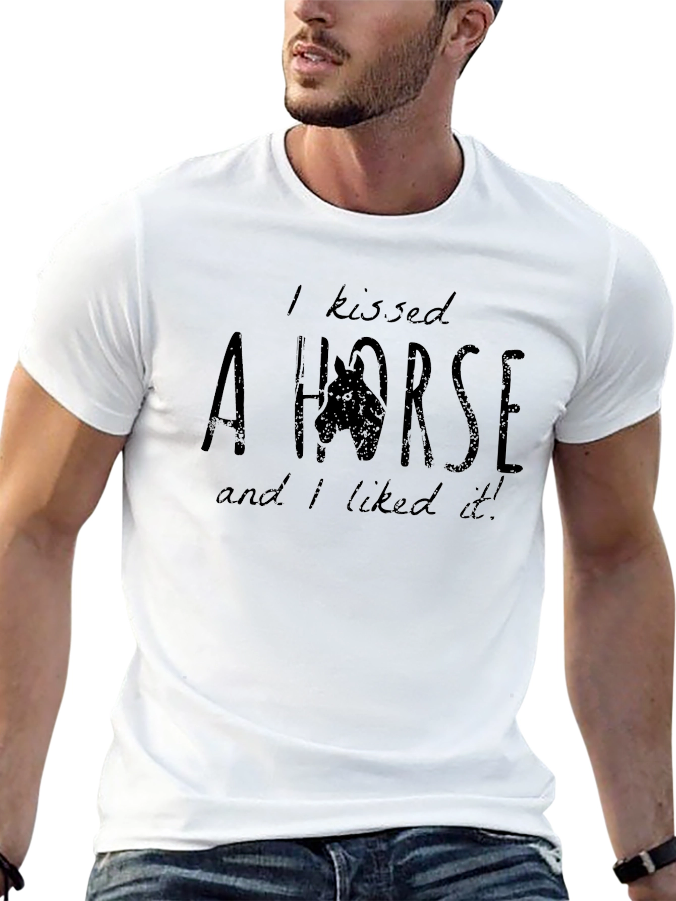 Black I Kissed A Horse T-Shirt - Unisex Crew Neck Tee view 13