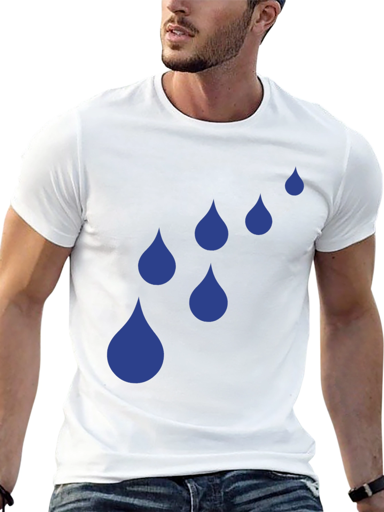 Black Blue Raindrop Graphic T-Shirt - Casual Style view 13