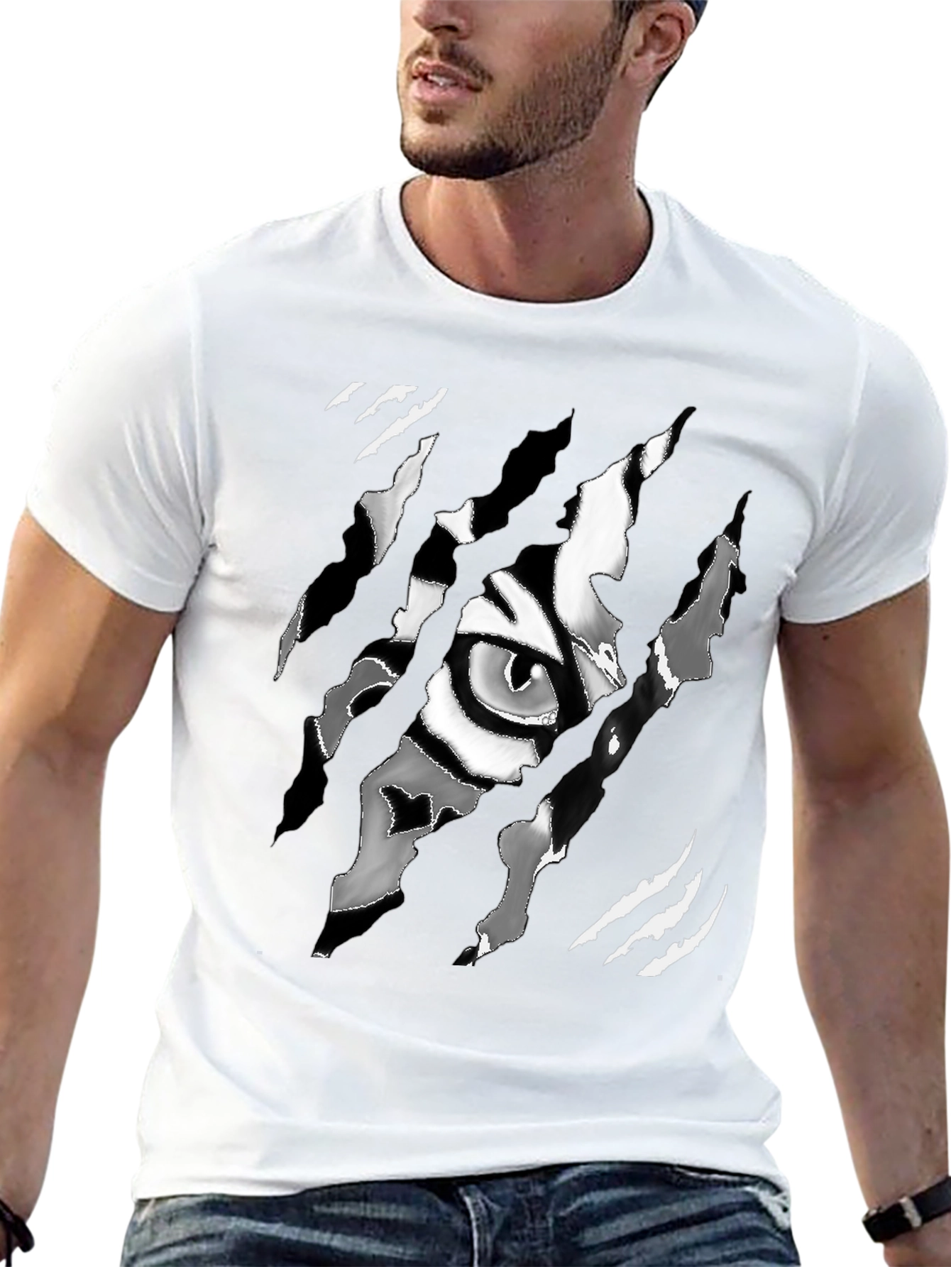 Black Tiger Eye Graphic Men's Black T-Shirt view 13