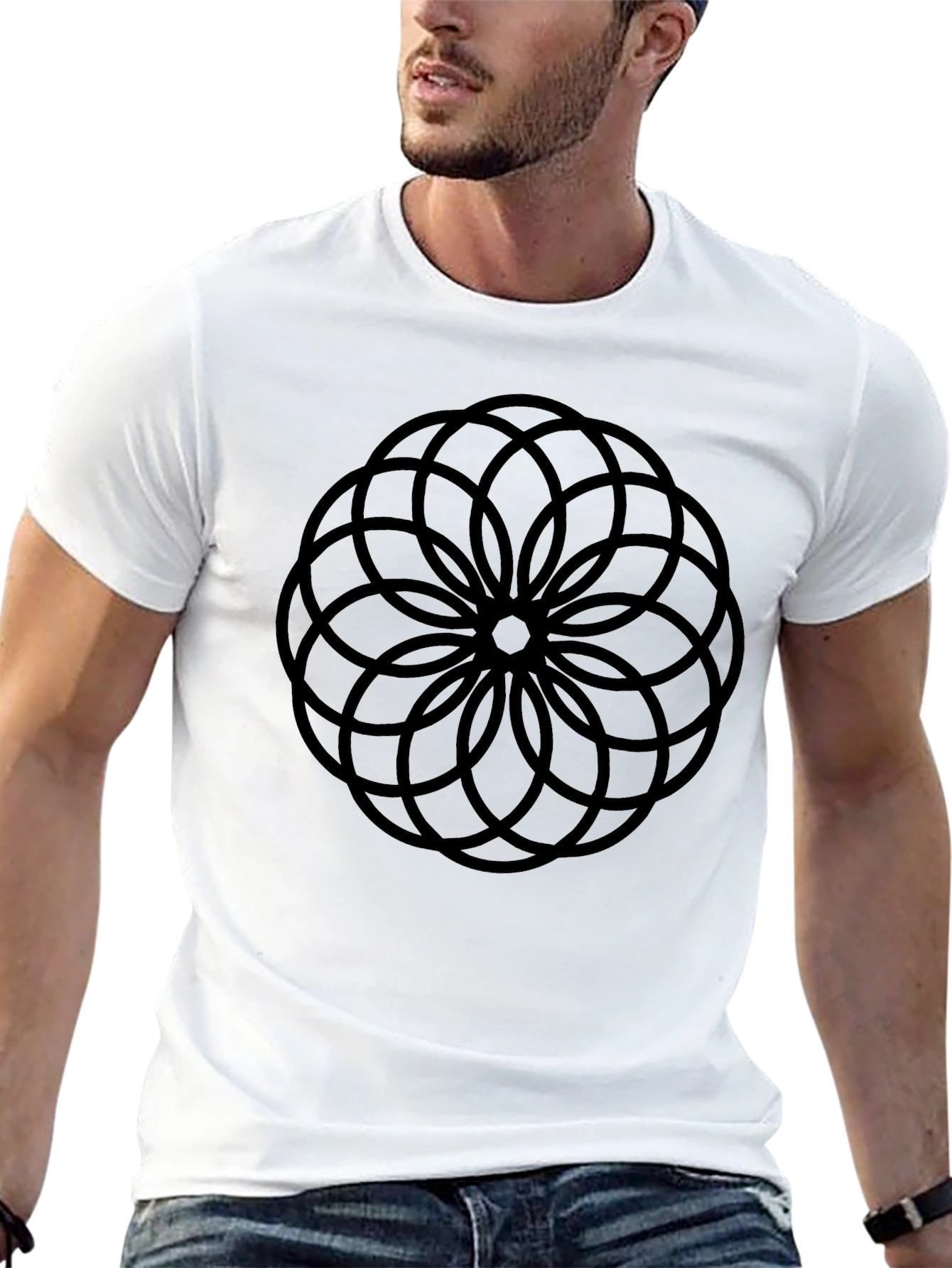 Black Geometric Black T-Shirt - Modern Graphic Tee view 13