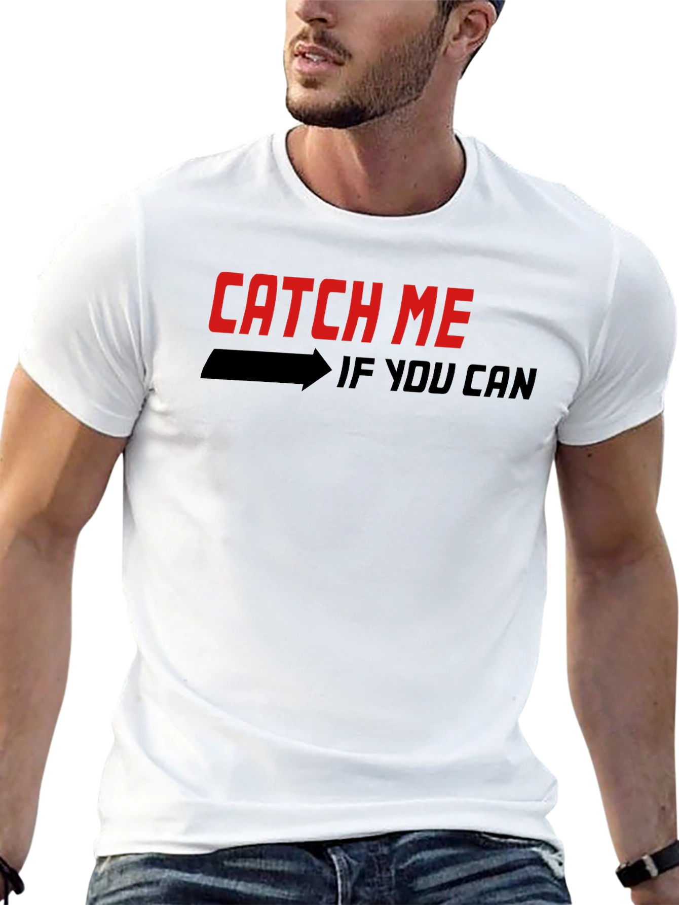 Black Catch Me If You Can Graphic Tee - Stylish Black T-Shirt view 13