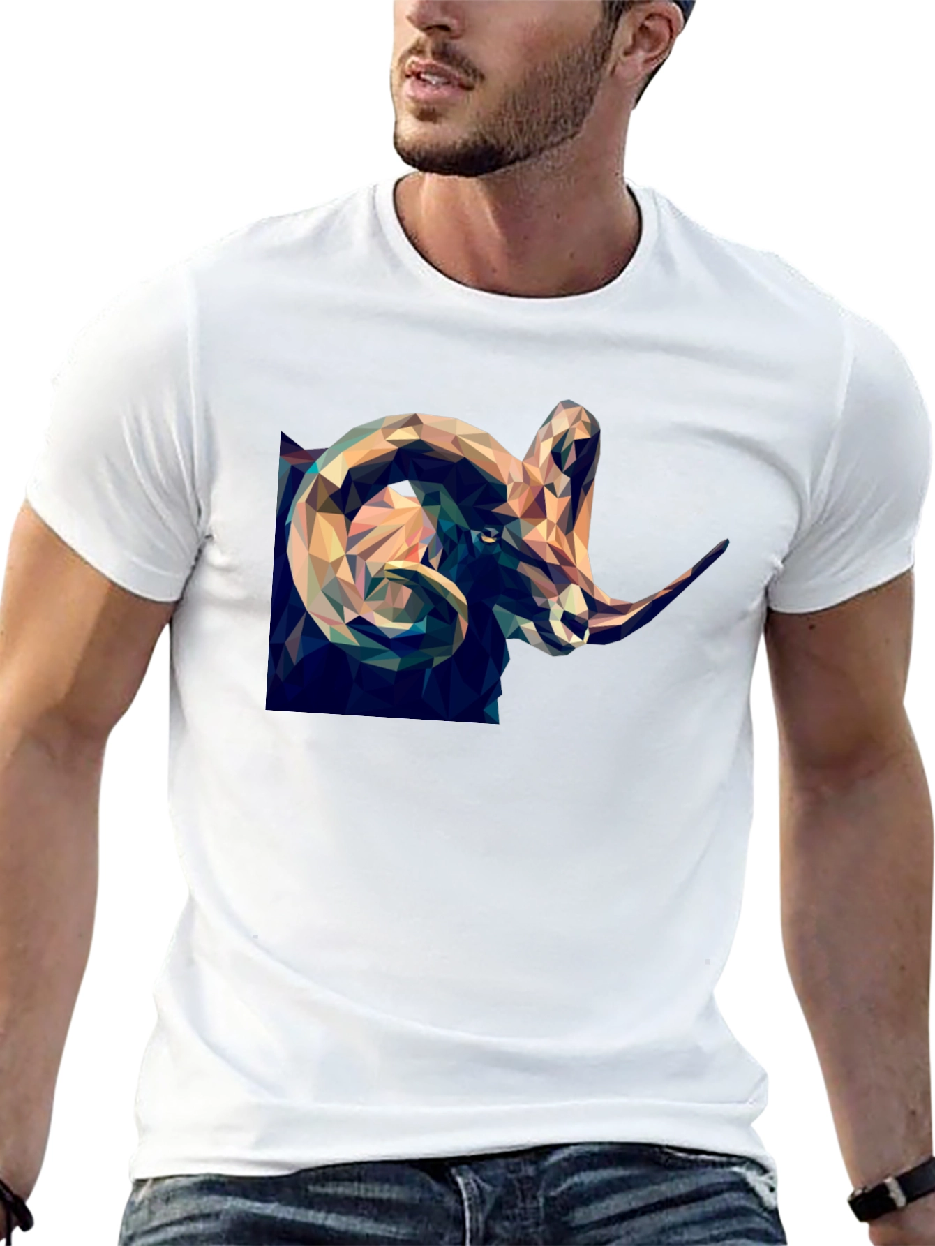 Black Geometric Ram Graphic Print Black T-Shirt view 13