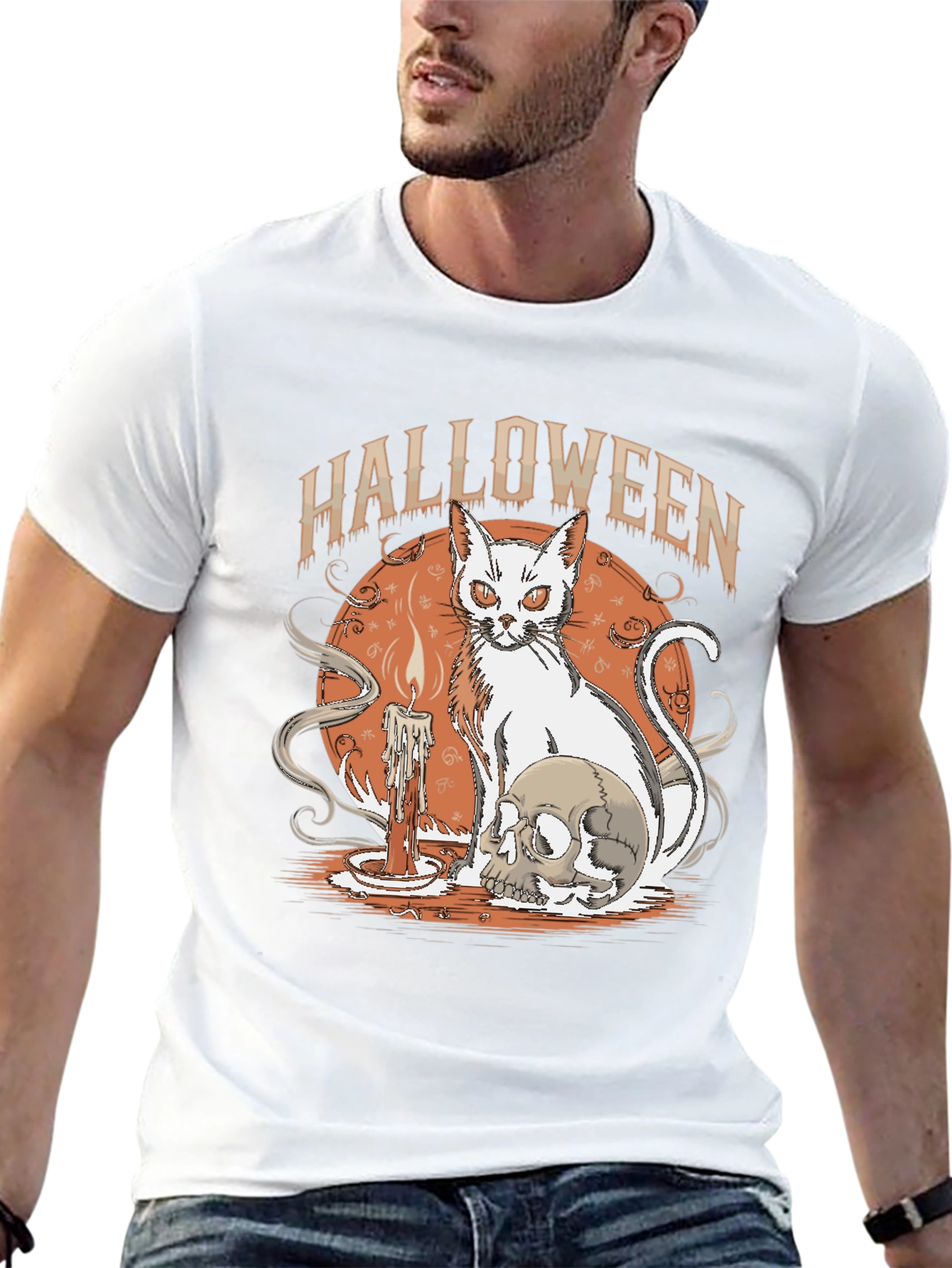 Black Halloween Cat & Skull Graphic Tee view 13