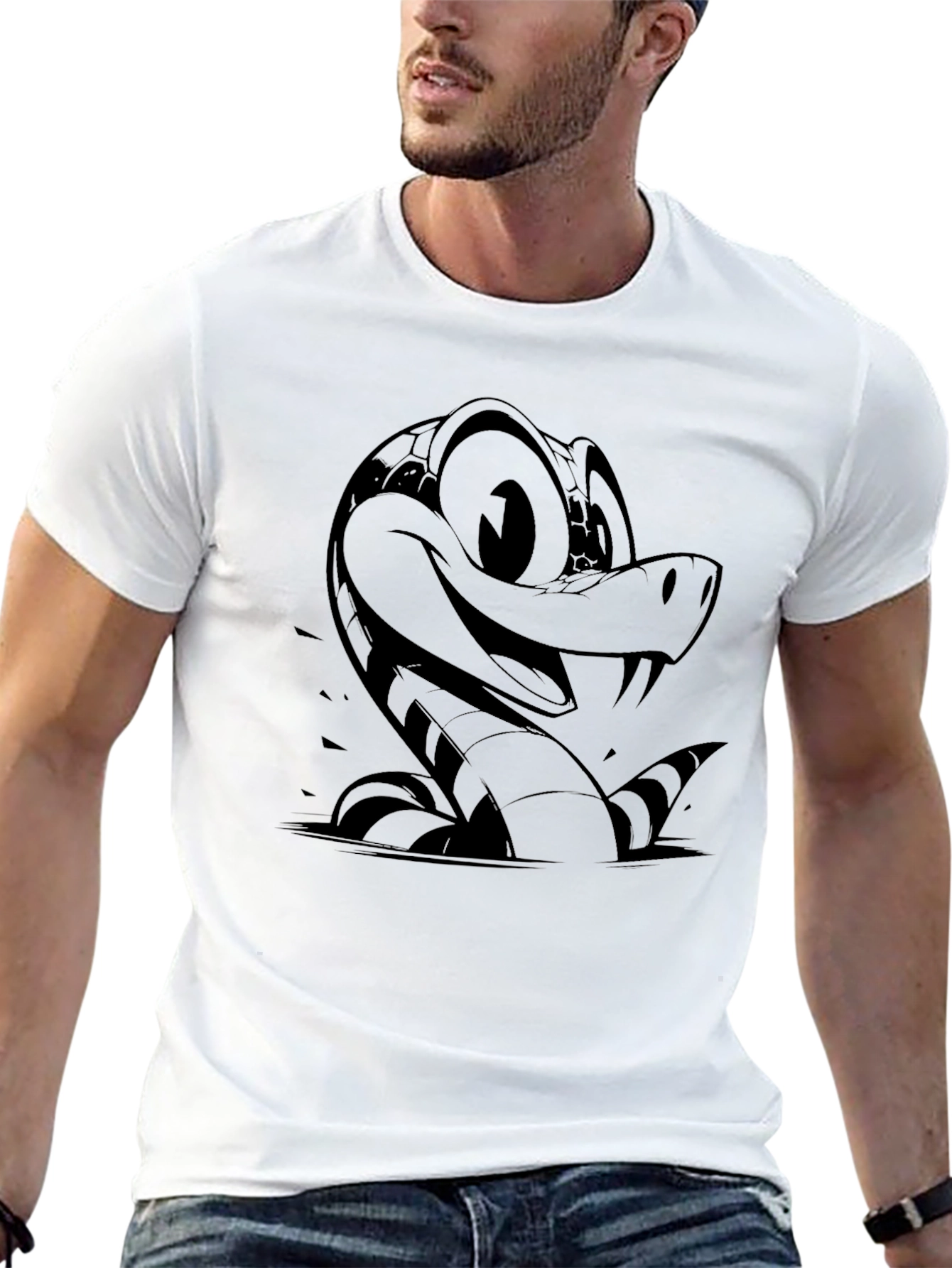Black Cartoon Snake Graphic T-Shirt - Men's Black Tee view 13