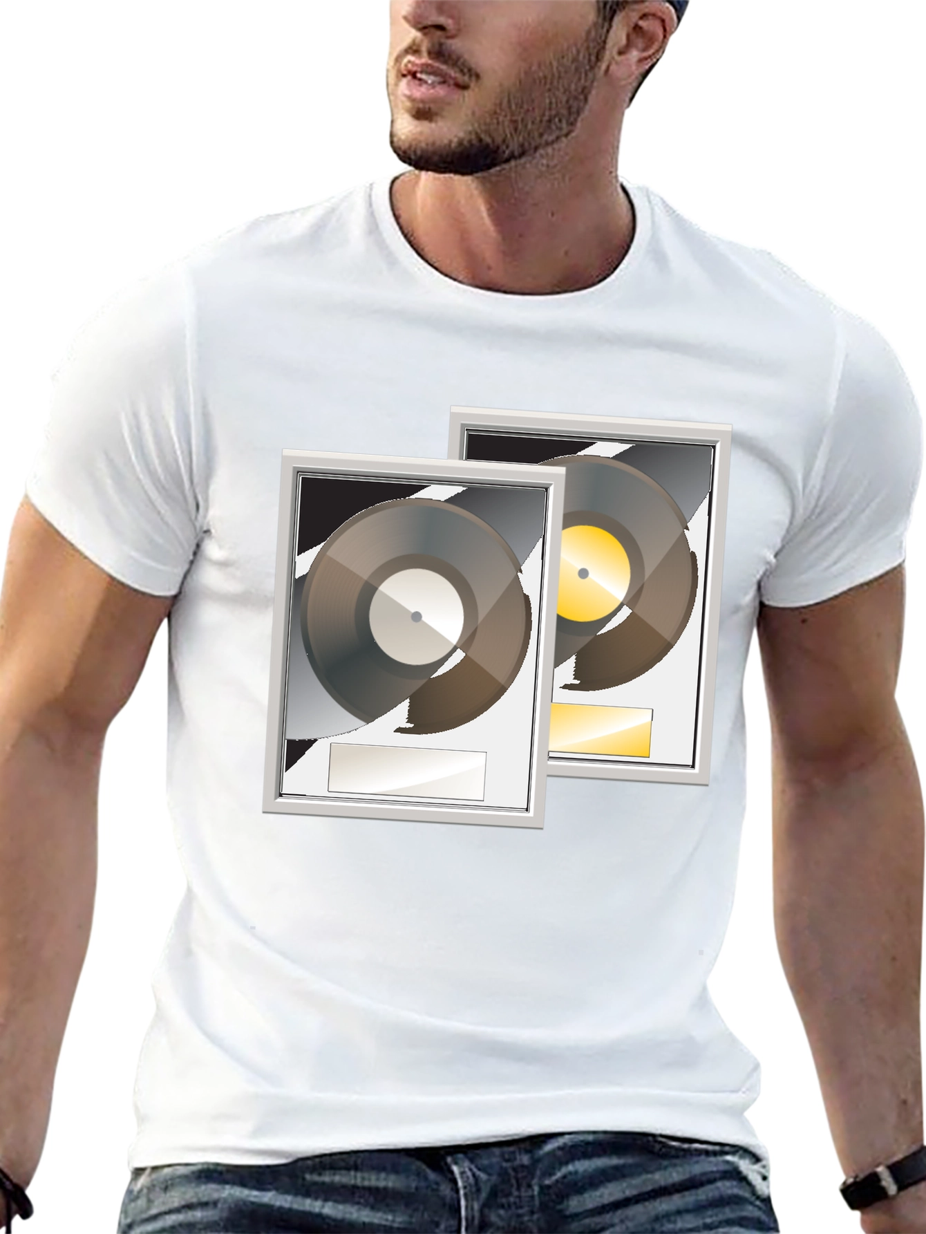 Black Black T-Shirt with Gold and Platinum Record Graphic view 13