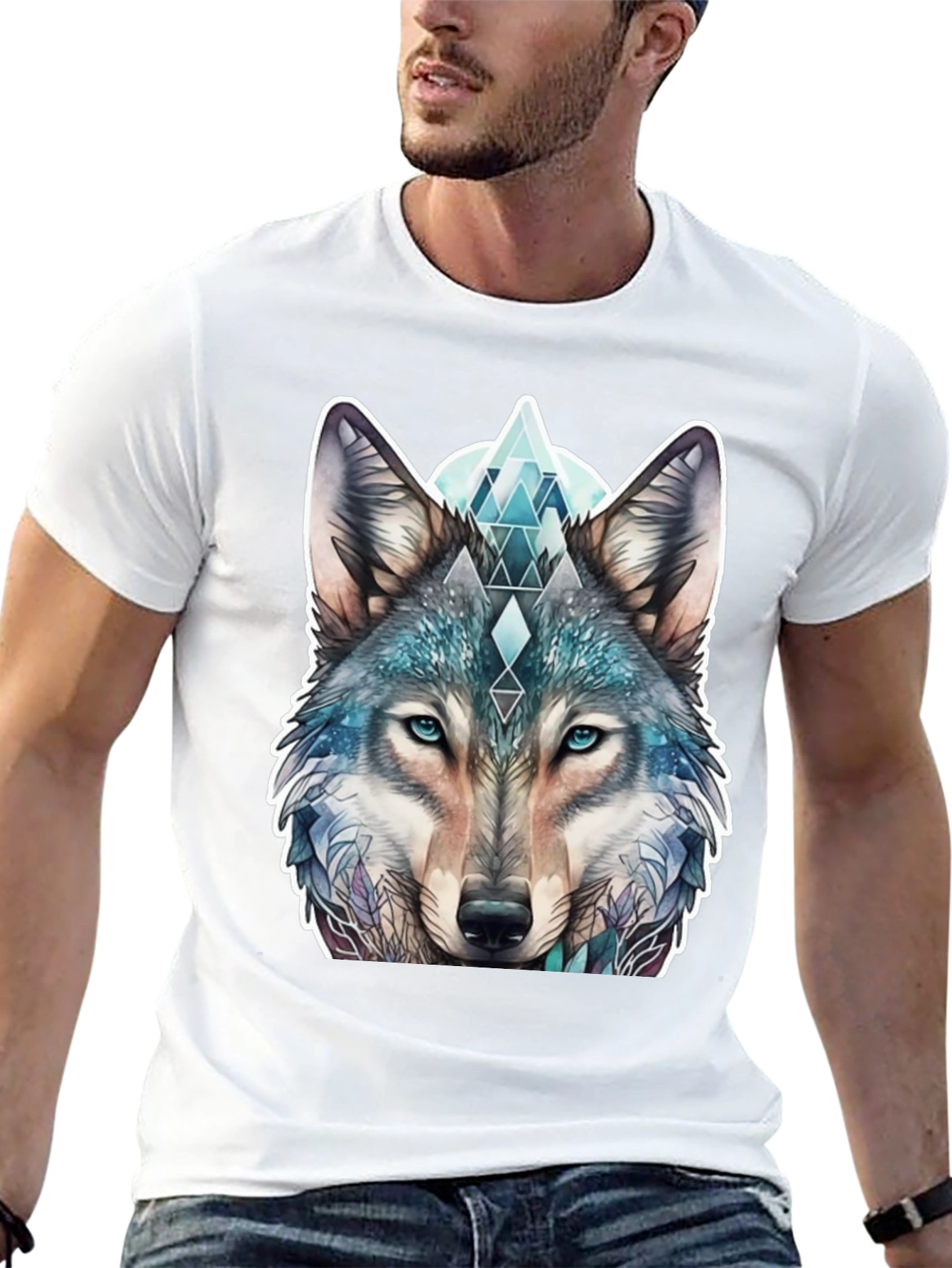 Black Geometric Wolf Graphic Tee - Stylish Animal Print Shirt view 13
