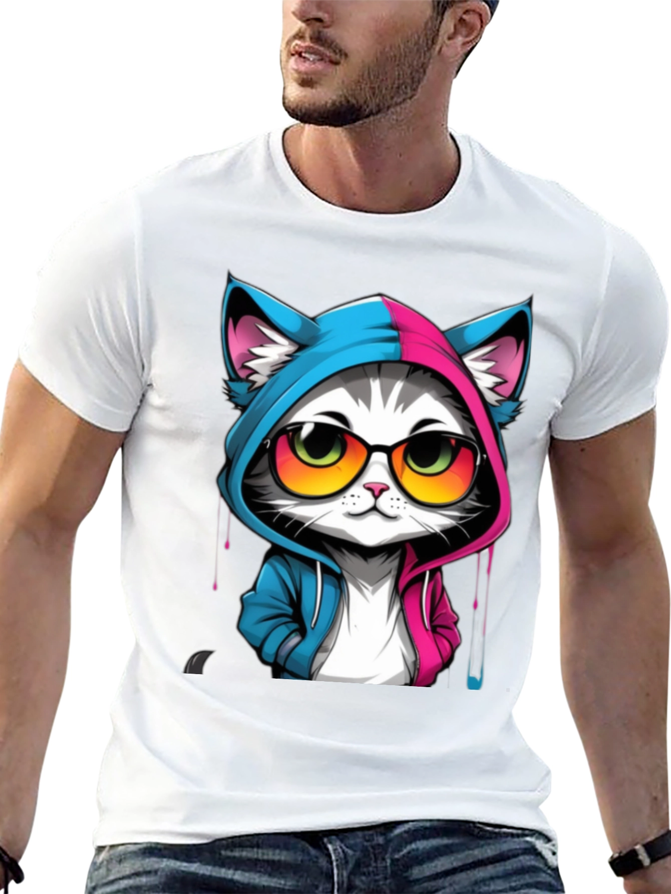 Black Cool Cat Graphic Tee - Unisex Black T-Shirt view 13
