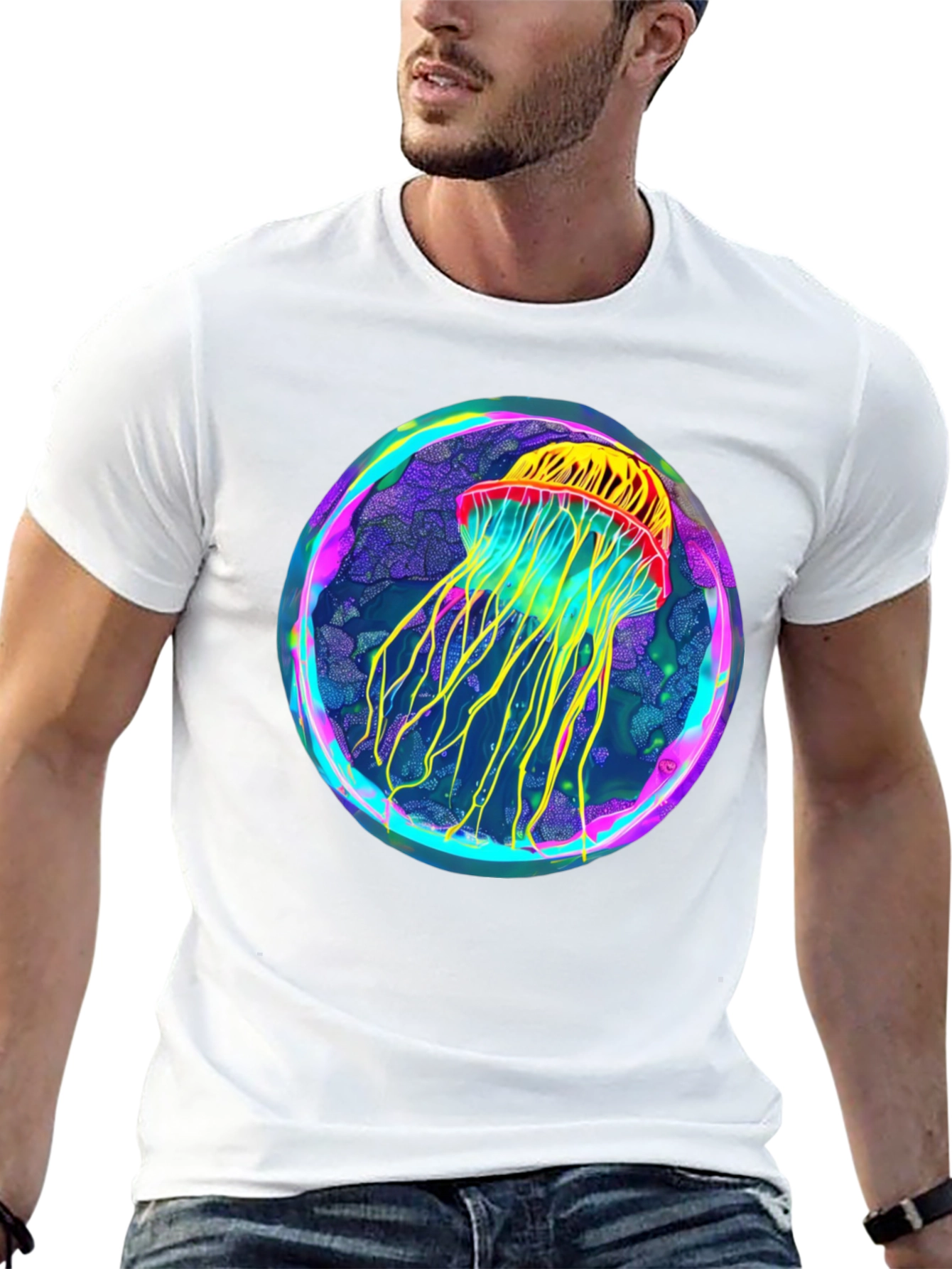 Black Neon Jellyfish Graphic Black Tee view 13