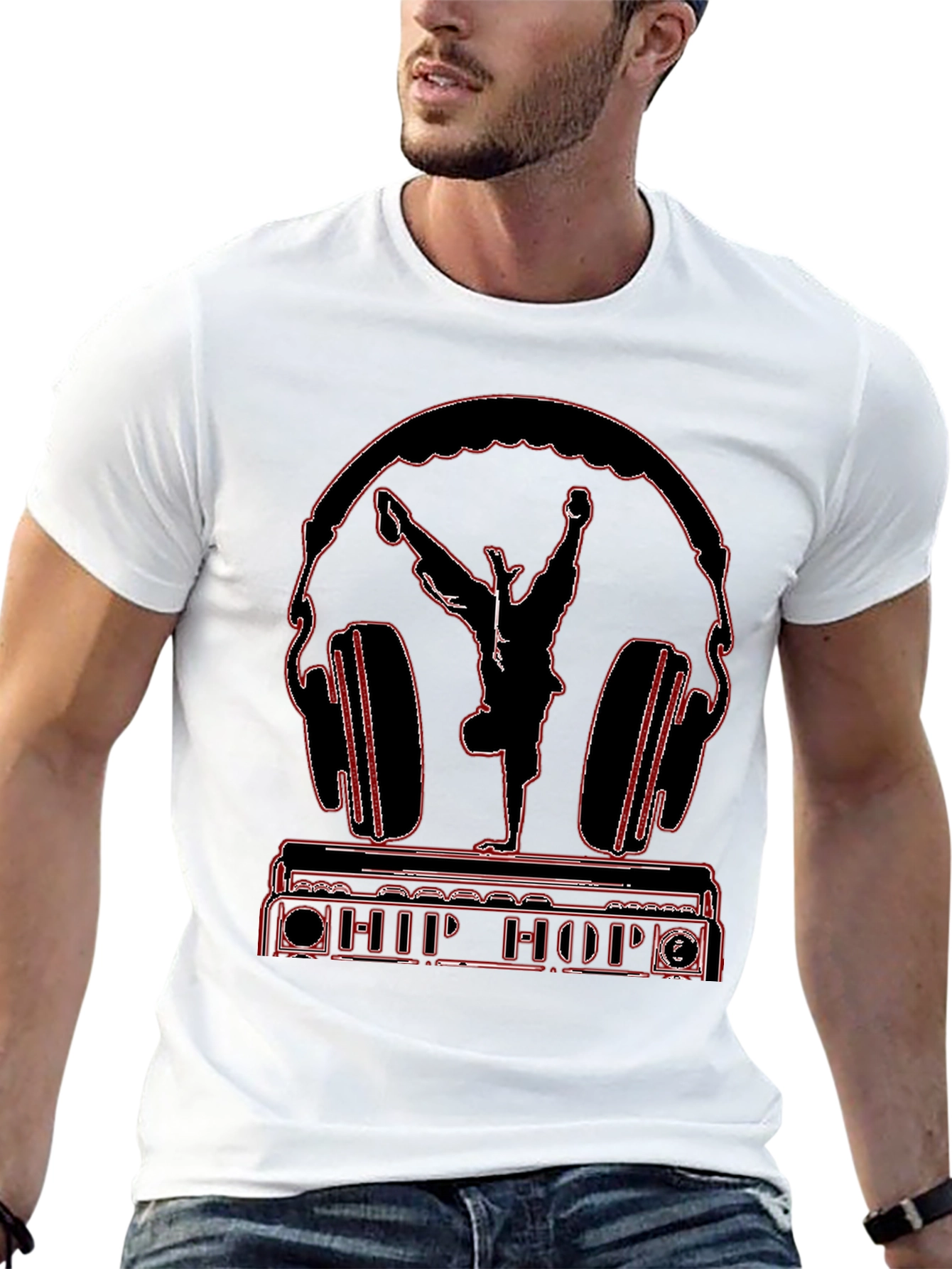 Black Hip Hop Headphones Graphic Tee view 13