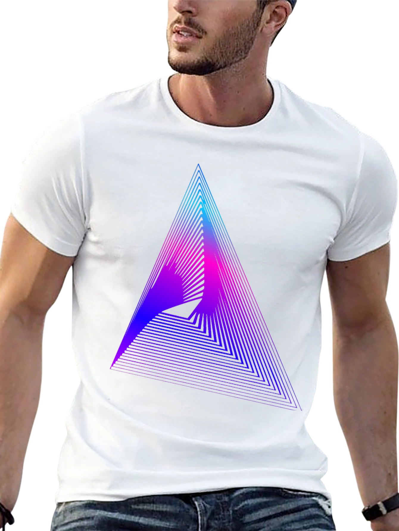 Black Geometric Gradient Triangle Tee - Modern Graphic T-Shirt view 13