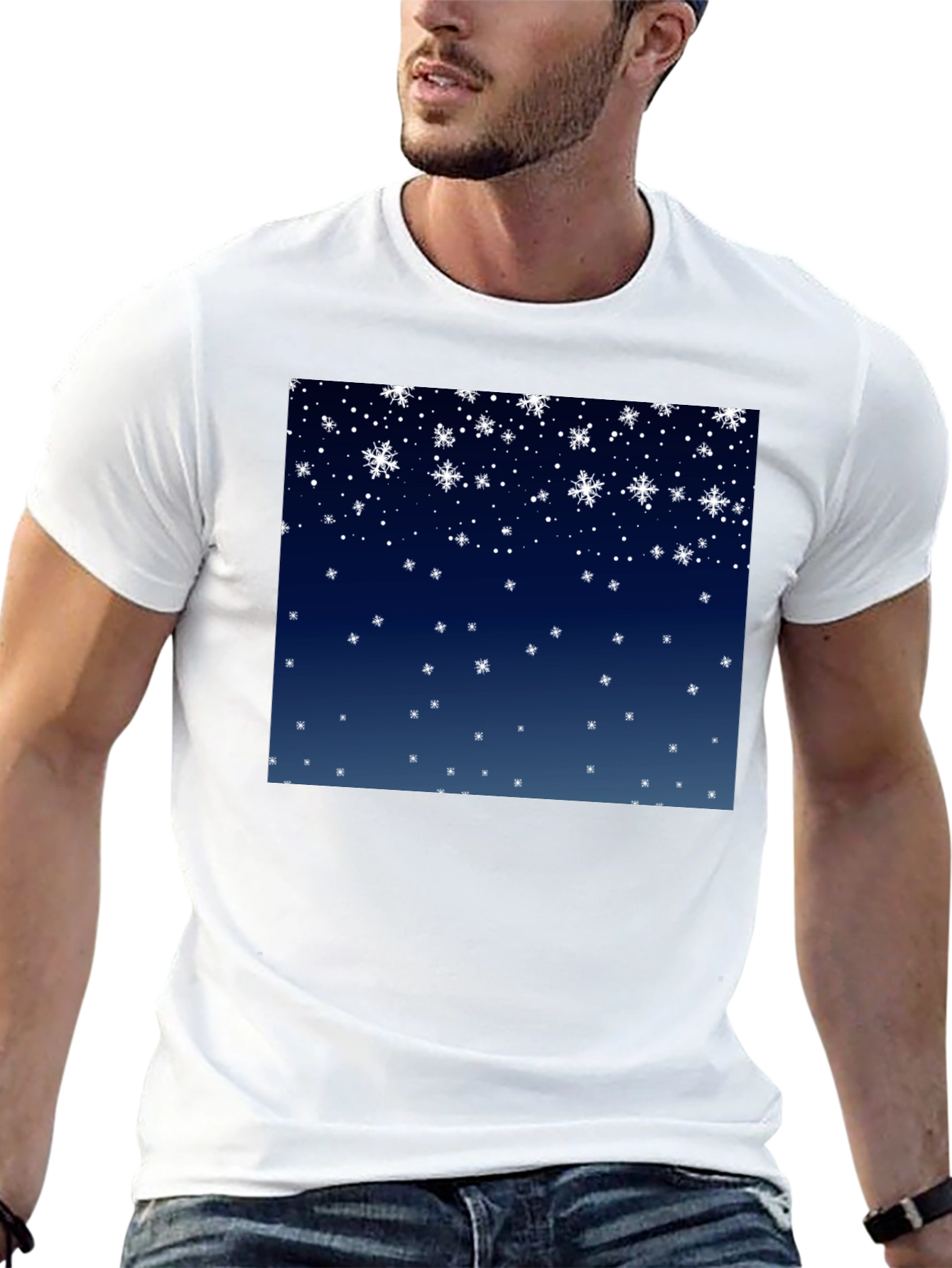 Black Snowflake Pattern T-Shirt - Winter Holiday Apparel view 13