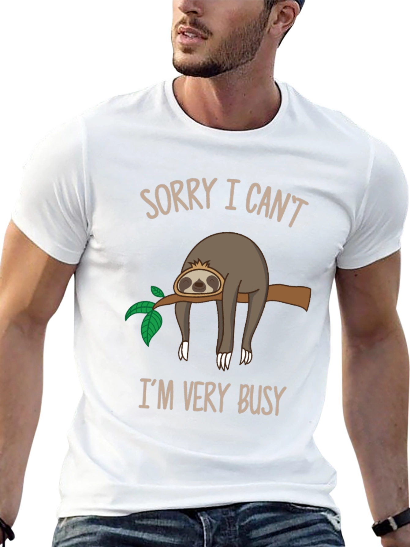 Black Funny Sloth Graphic T-Shirt - Sorry I Can't, I'm Very Busy view 13