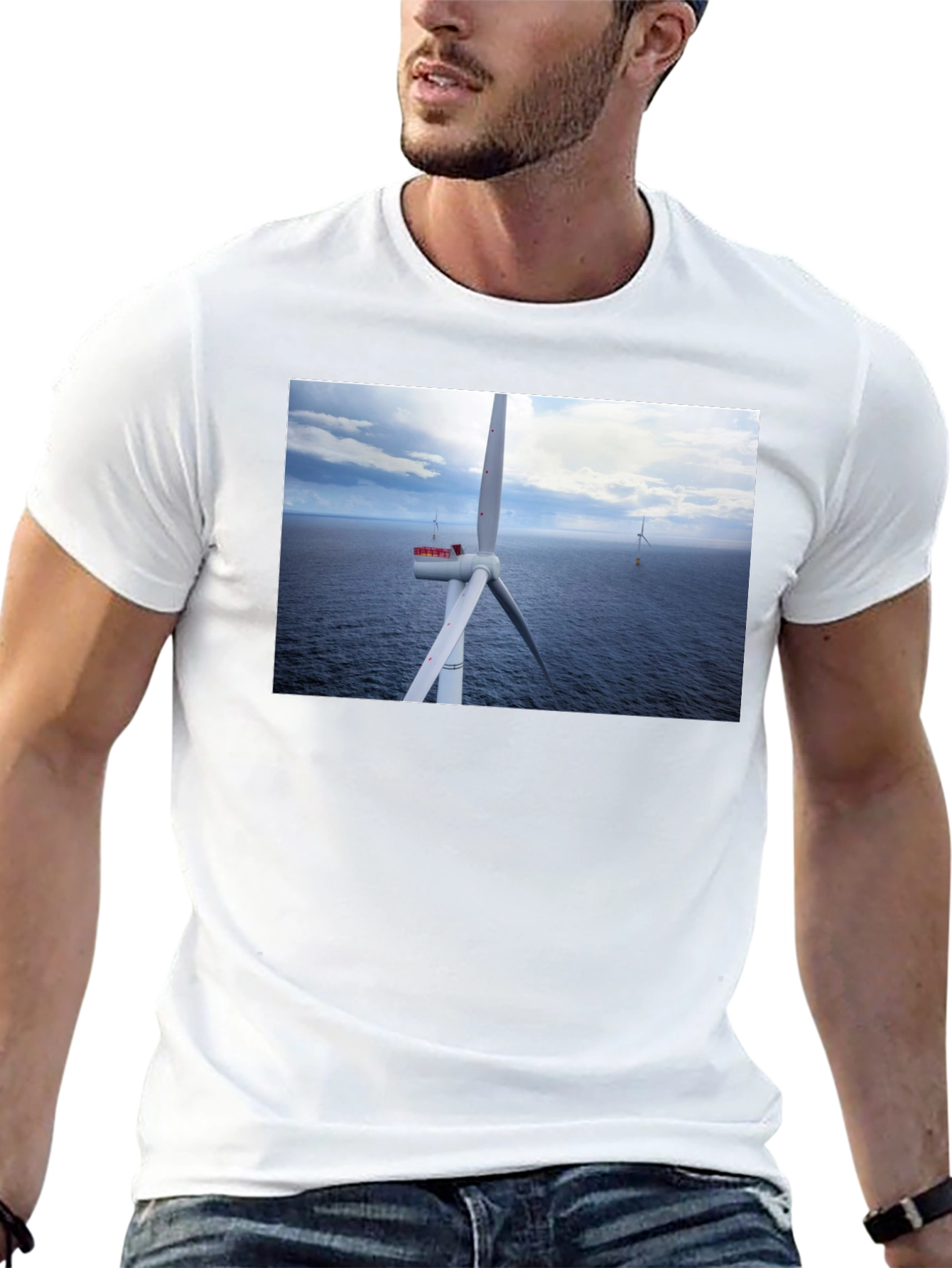 Black Wind Turbine Ocean Graphic T-Shirt view 13