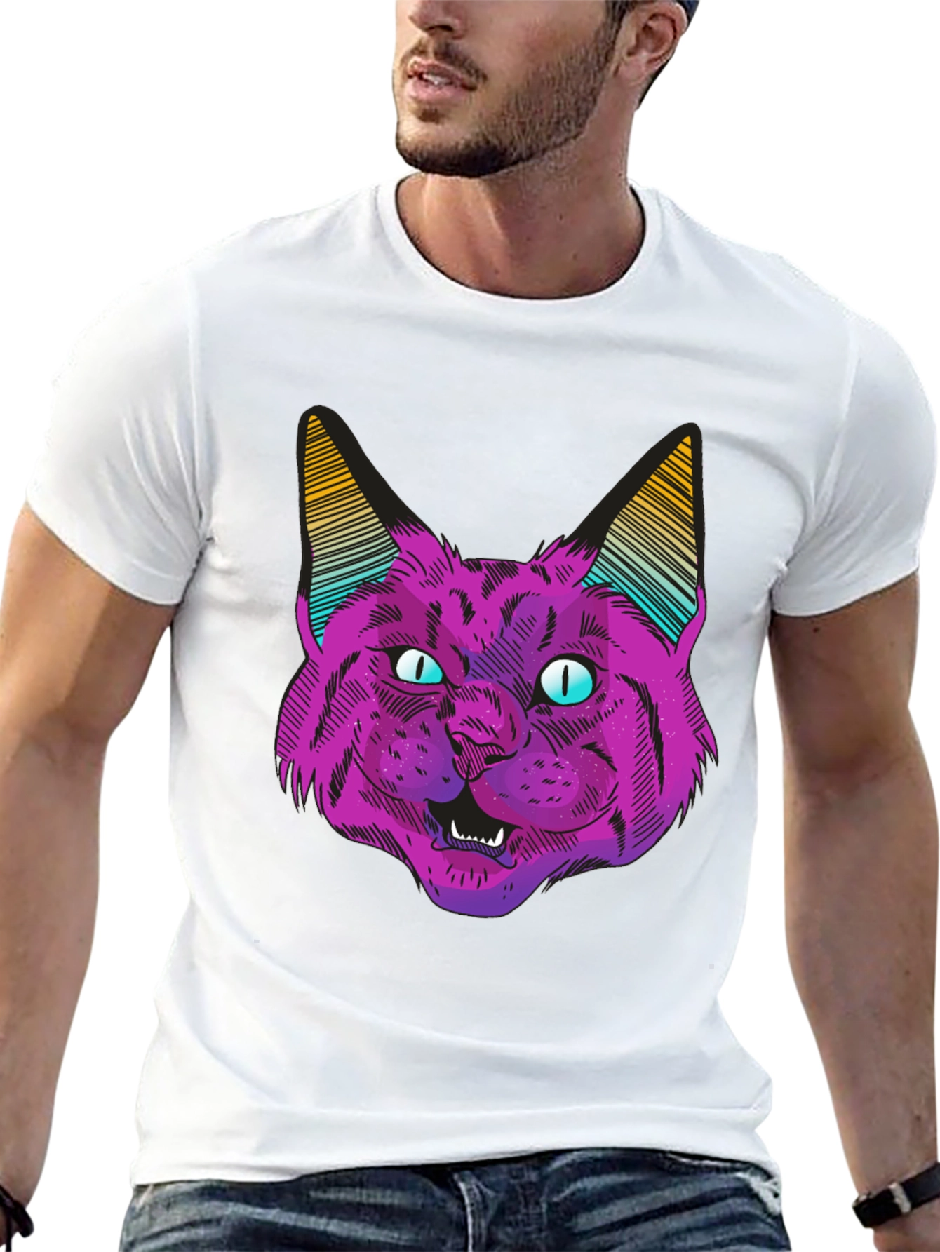 Black Psychedelic Cat Graphic T-Shirt view 13