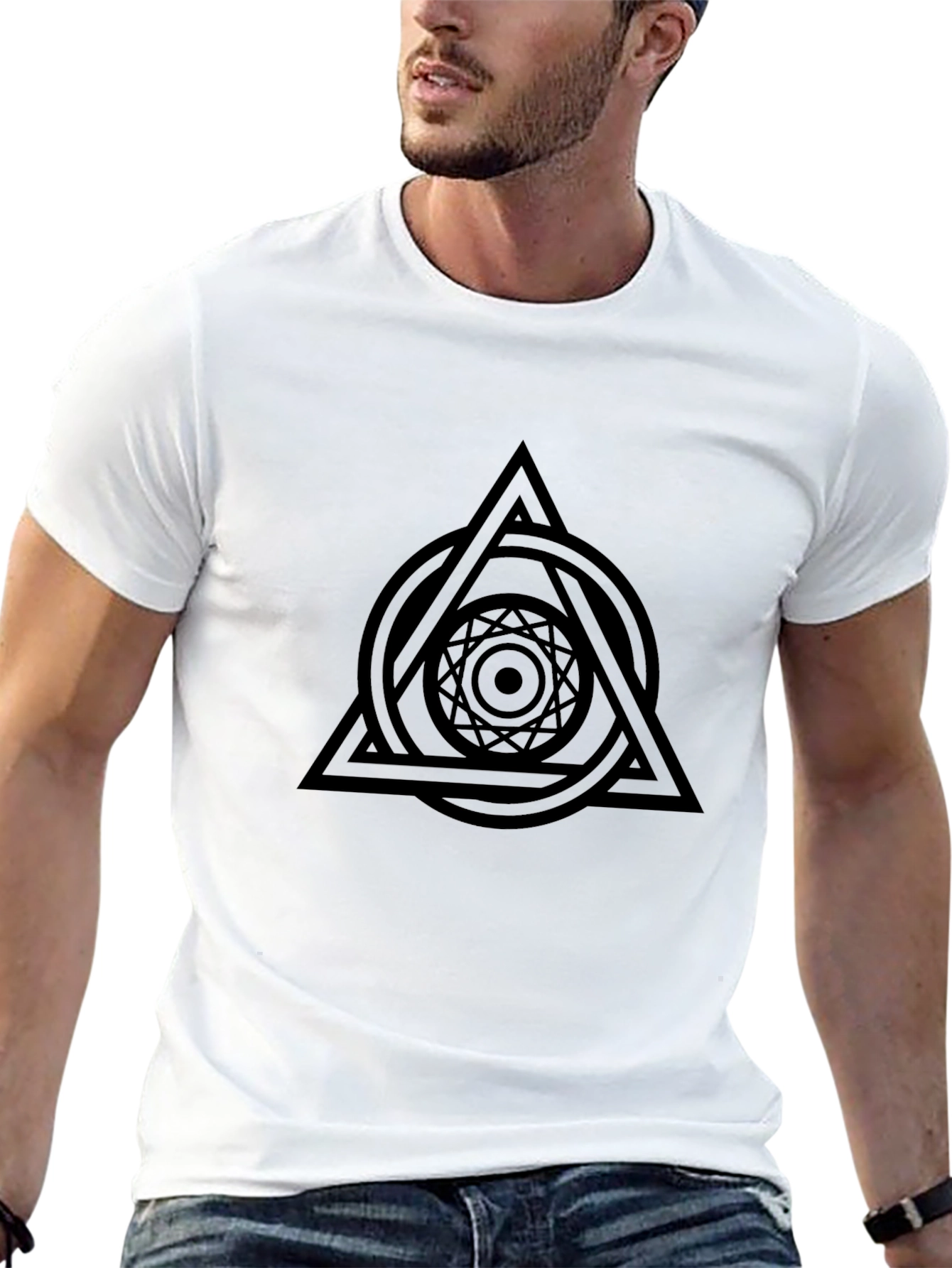 Black Geometric Black T-Shirt for Men view 13