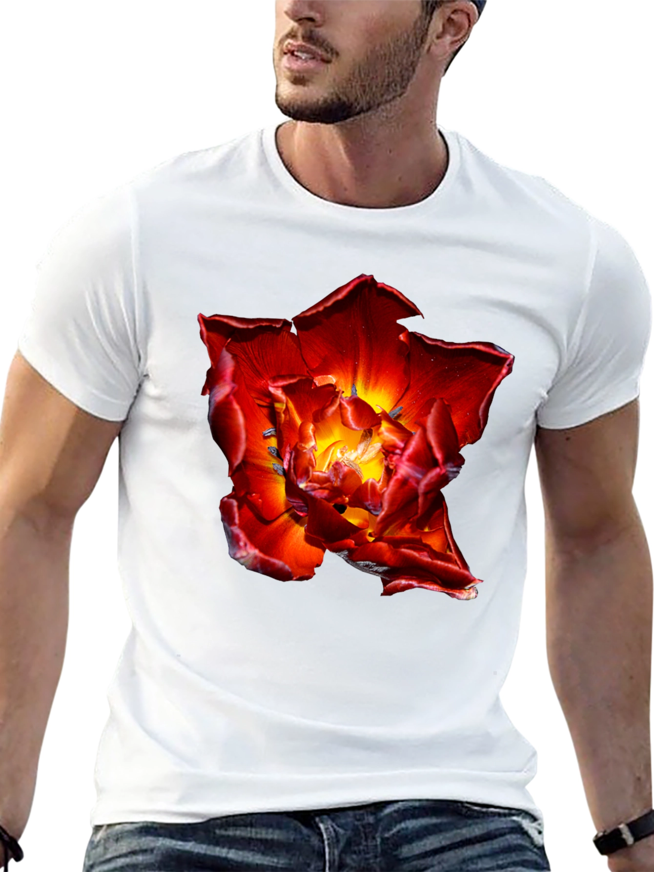 Black Red Flower Graphic Tee - Bold Floral Design view 13