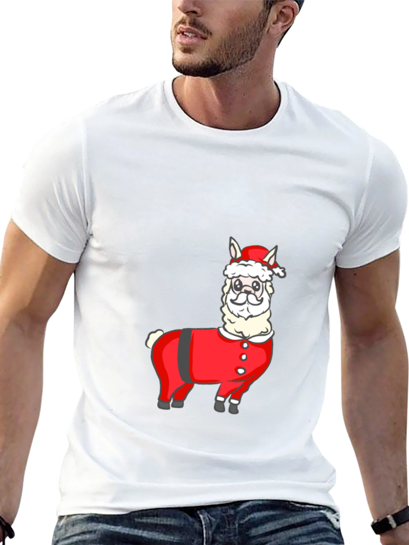 Santa Llama T-Shirt - Holiday Festive Wear - 13