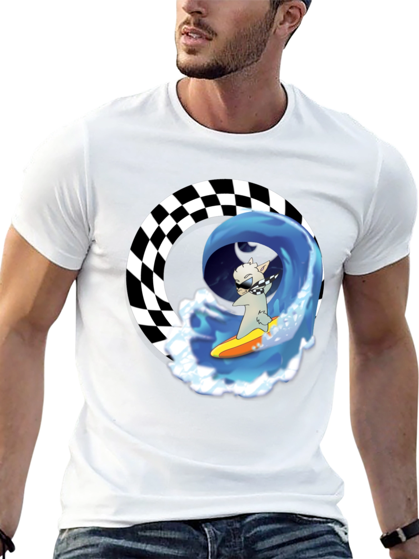 Black Surfing Llama Graphic Tee - Cool Black T-Shirt view 13