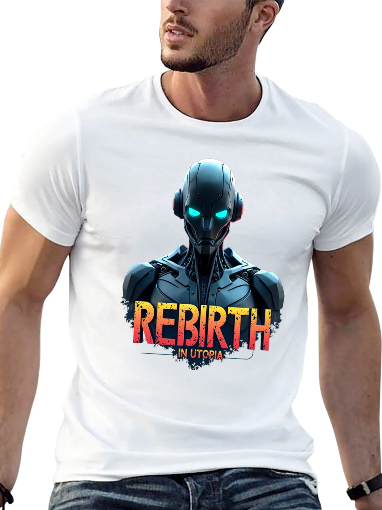 Black Rebirth in Utopia Robot T-Shirt - Sci-Fi Style view 13