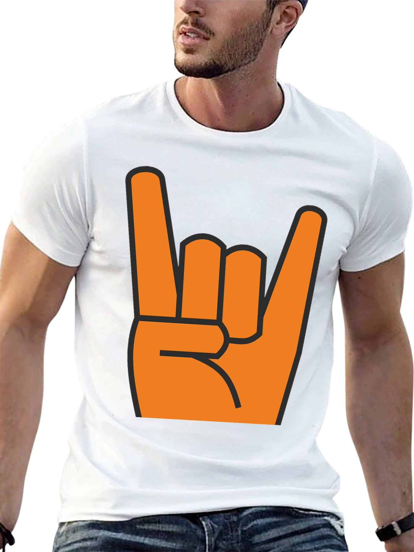 Black Rock On T-Shirt - Bold Orange Hand Graphic view 13