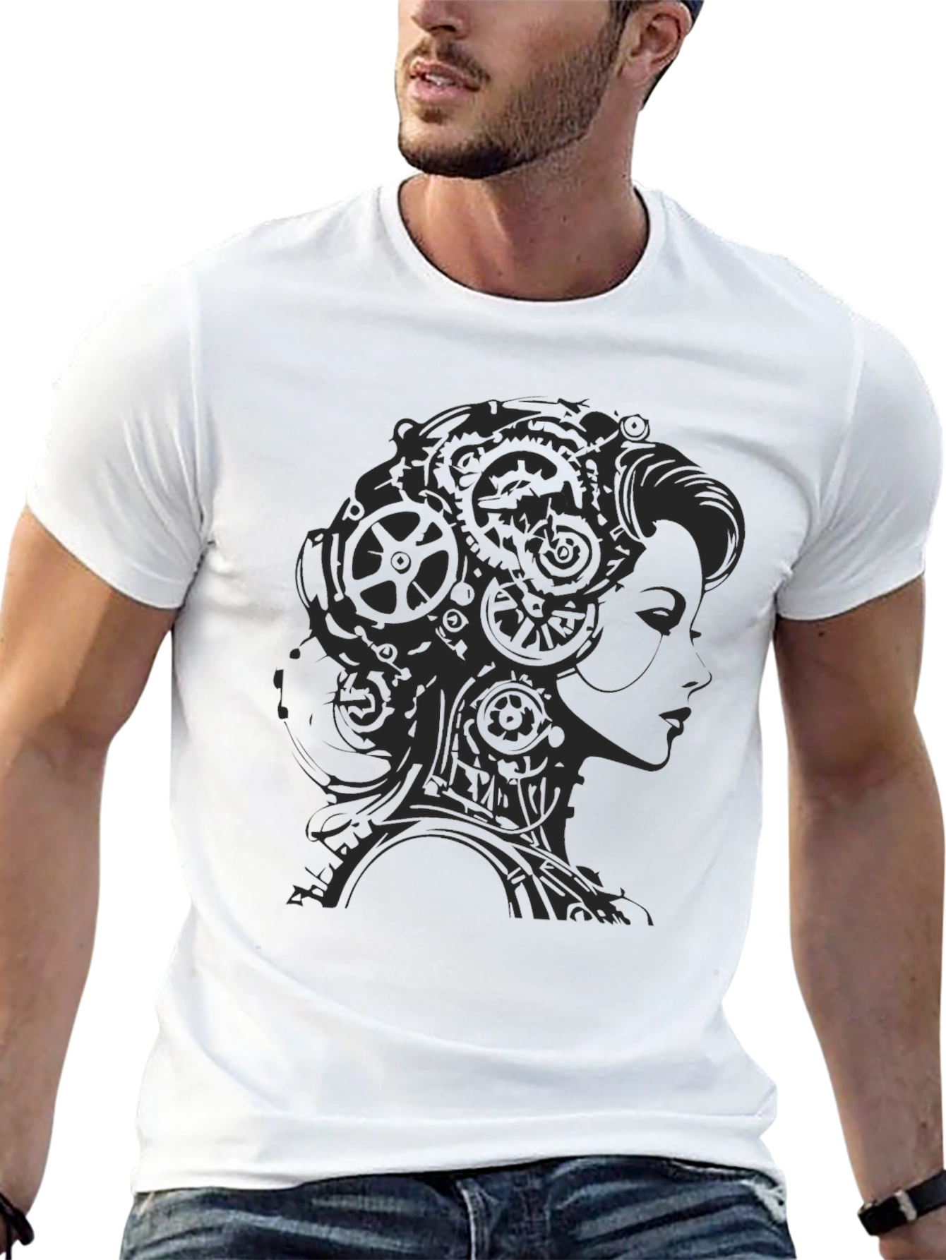Black Steampunk Lady Graphic T-Shirt - Black view 13