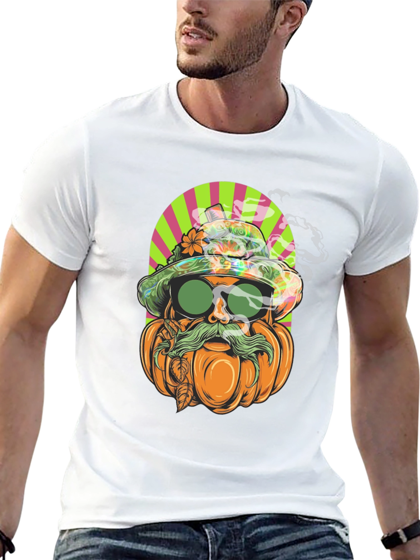 Black Pumpkin Man Graphic Tee - Halloween Style view 13