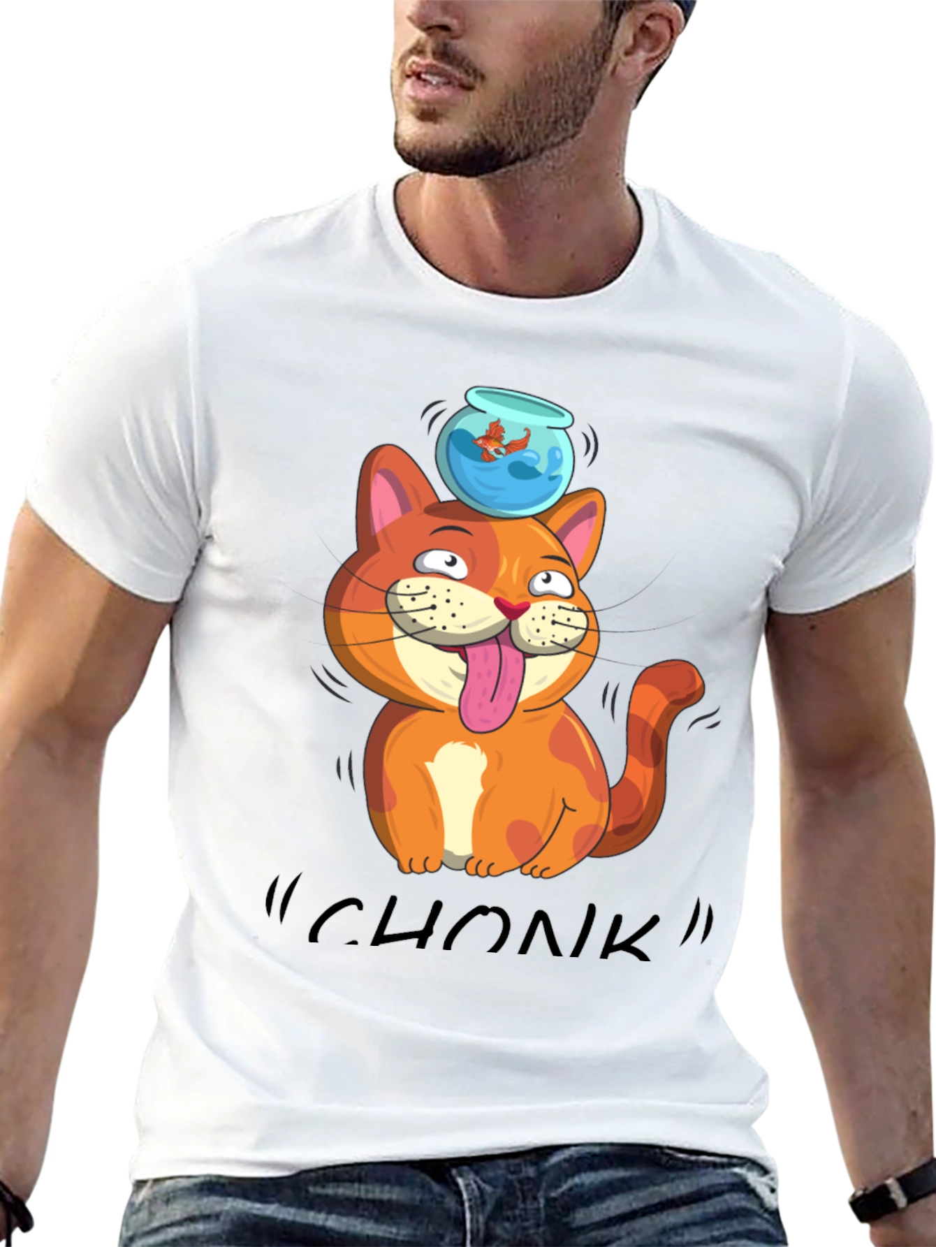 Black Chonk Cat Goldfish T-Shirt view 13