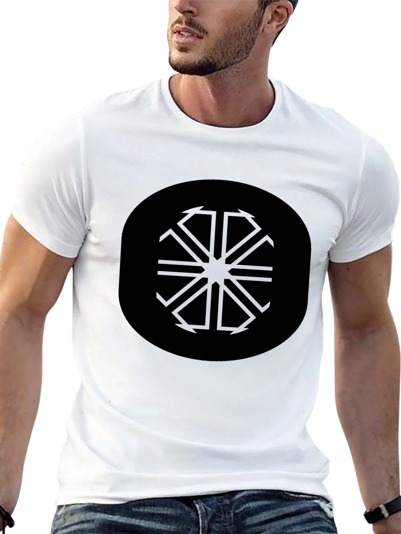 Black Geometric Graphic Black Crewneck T-Shirt view 13