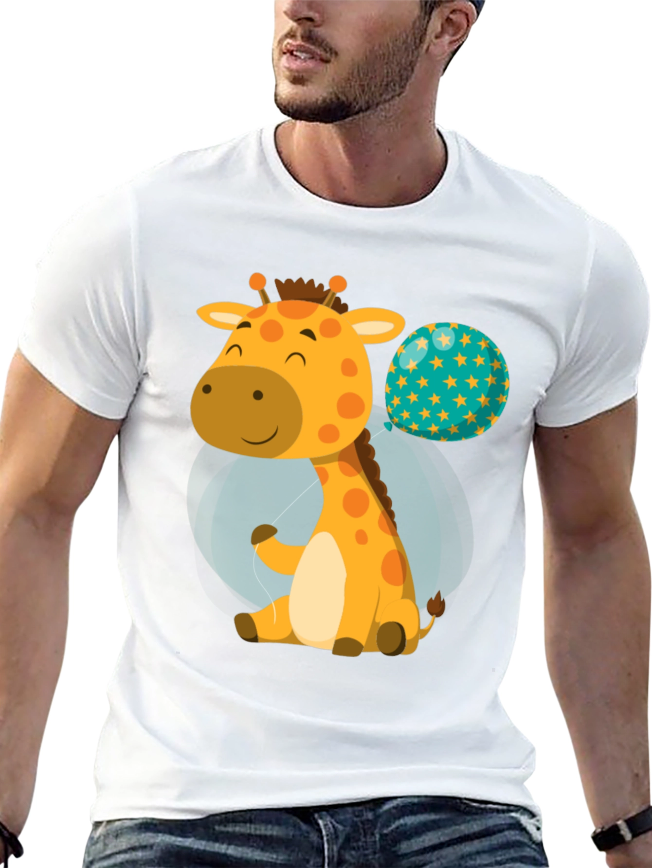 Black Cute Giraffe & Balloon Graphic T-Shirt view 13