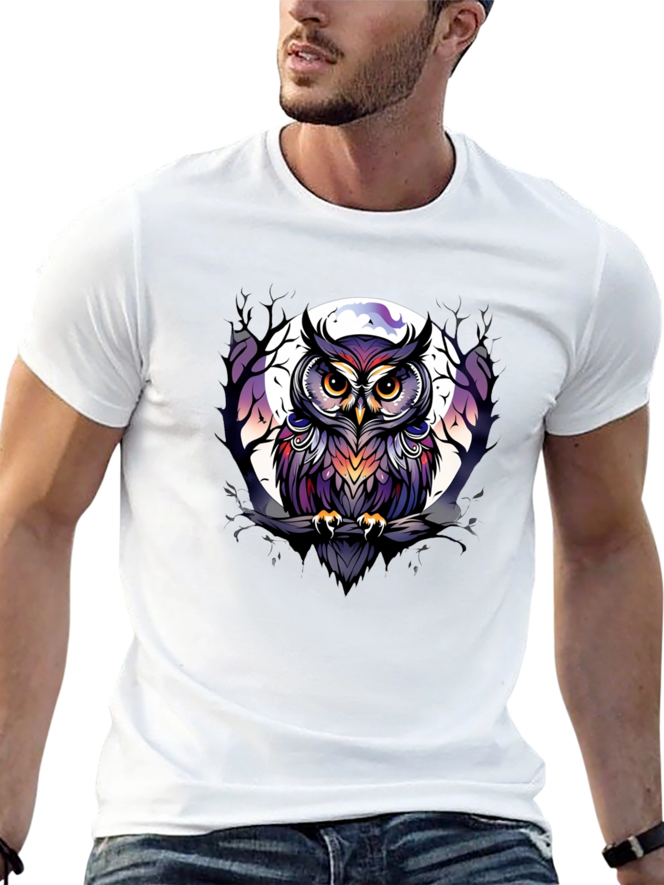 Black Owl T-Shirt: Moonlit Perch Design view 13