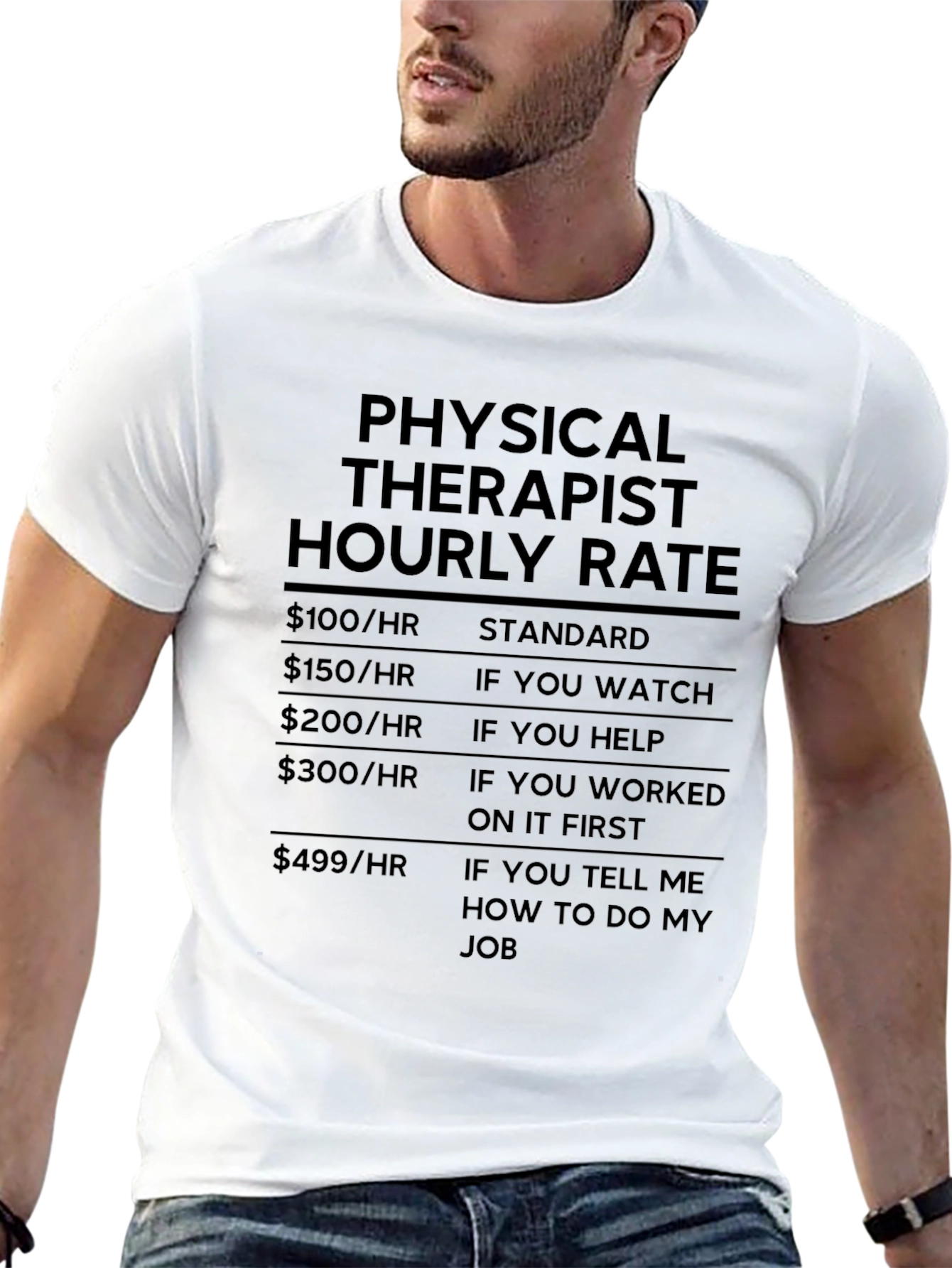 Black Physical Therapist Hourly Rate Humor Graphic T-Shirt view 13
