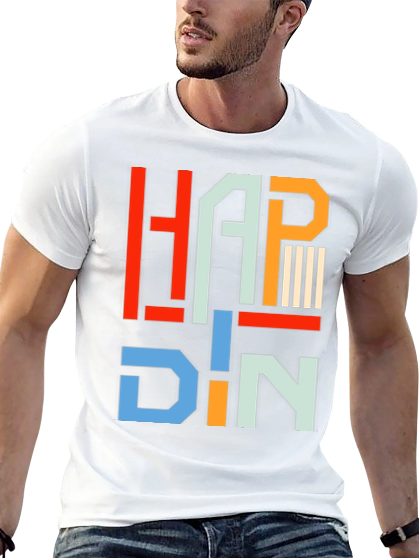 Black HAPP DIN T-Shirt - Geometric Letter Graphic Tee view 13