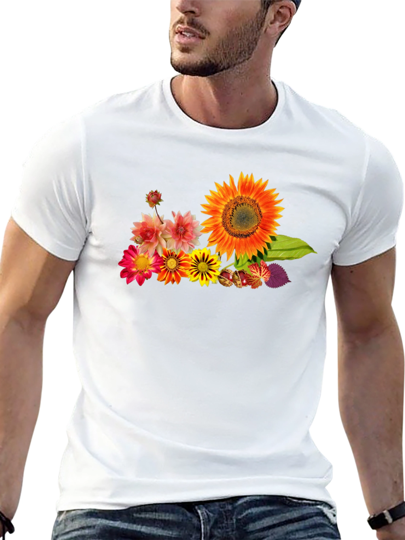 Black Floral Print Black Cotton T-Shirt view 13