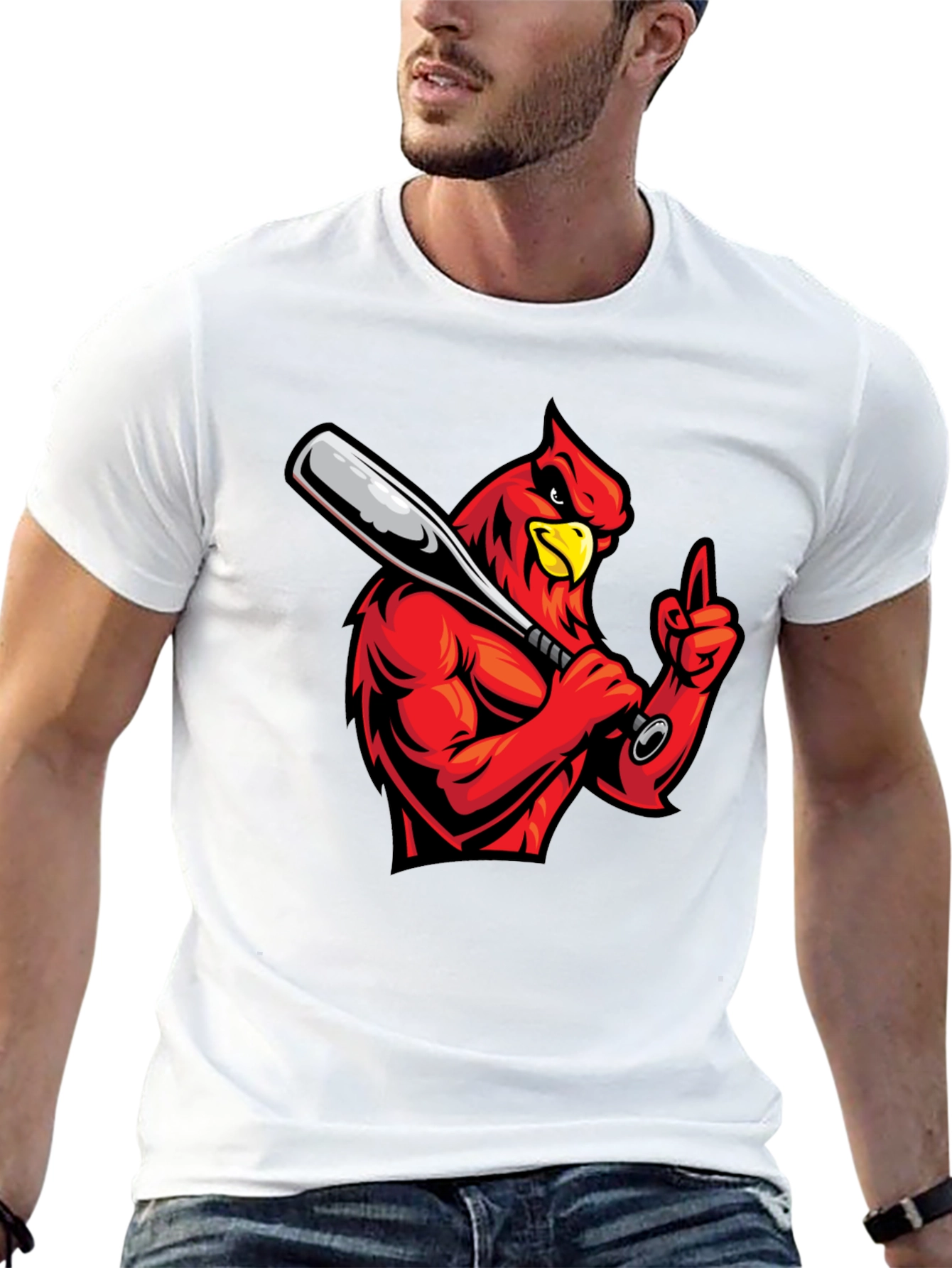 Black Cardinal Baseball T-Shirt - Black Cotton Tee view 13