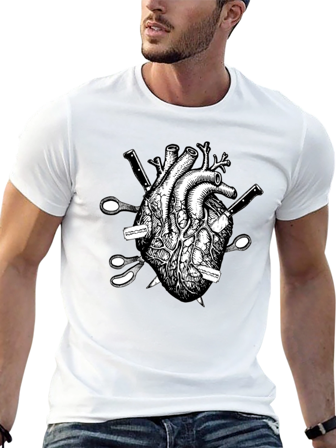 Black Anatomical Heart Knives T-Shirt view 13