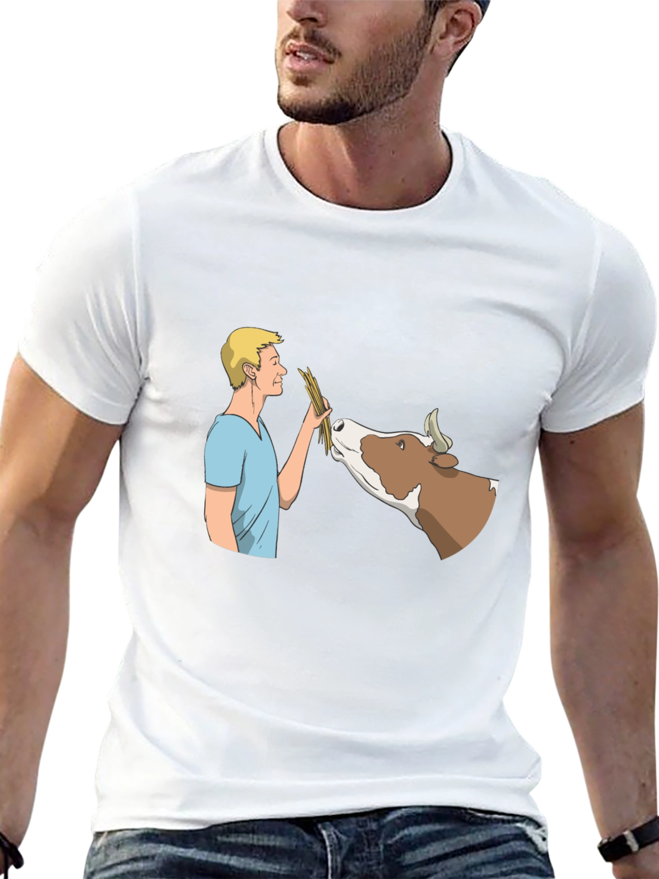 Black Man Feeding Cow Graphic Black T-Shirt view 13