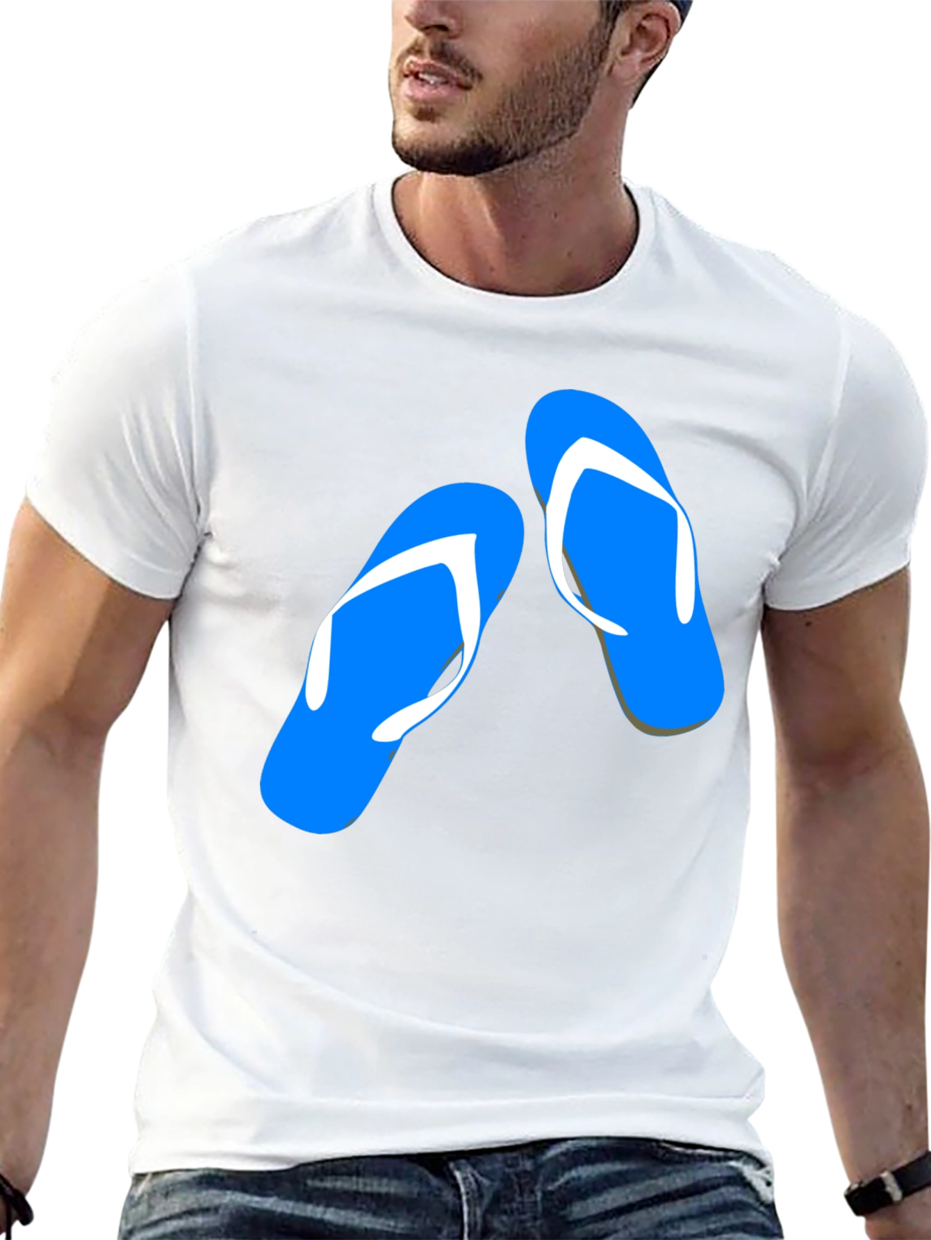 Black Summer Flip Flop Graphic Tee - Black Cotton T-Shirt view 13