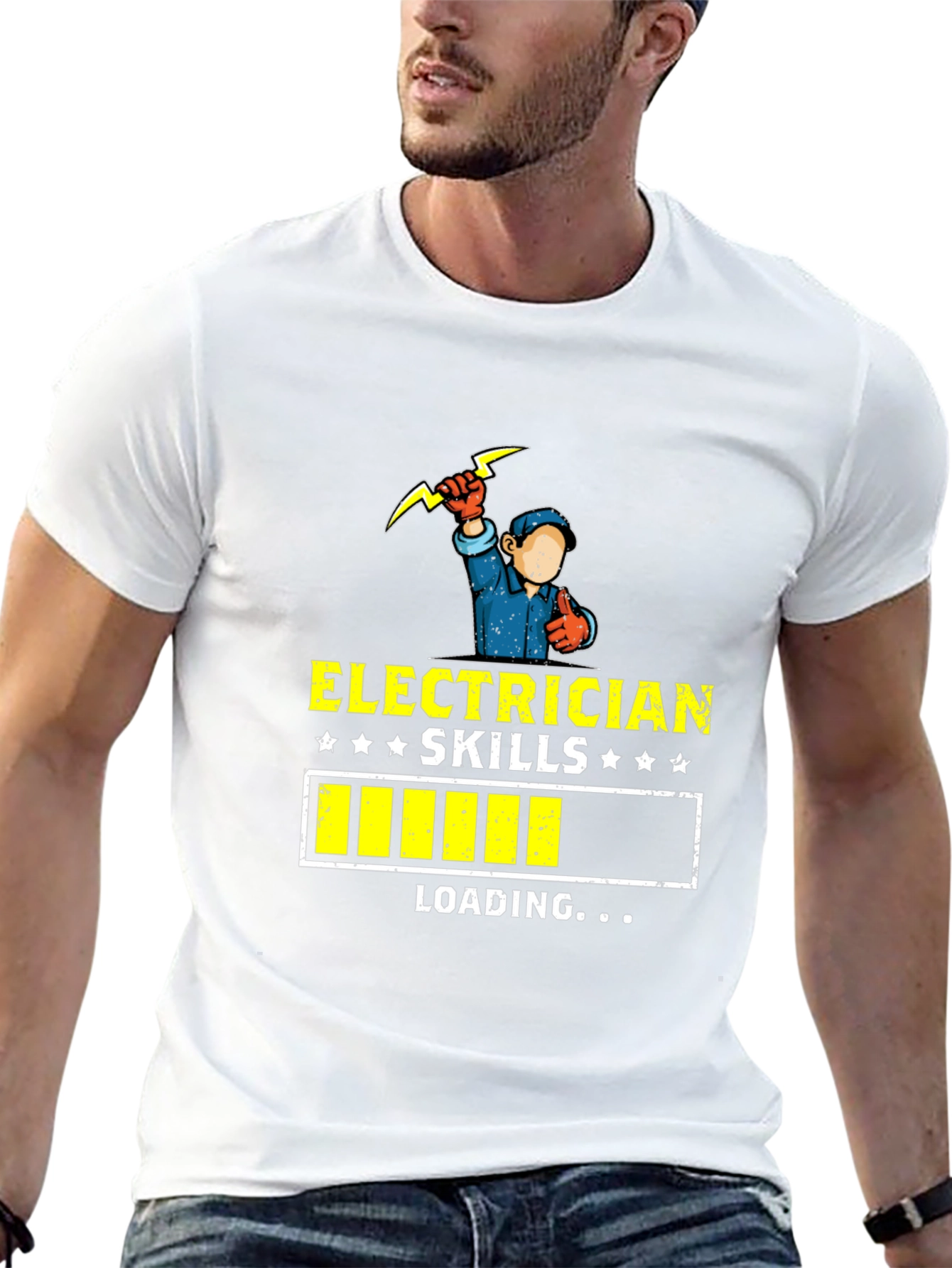 Black Electrician Skills Loading Funny T-Shirt view 13