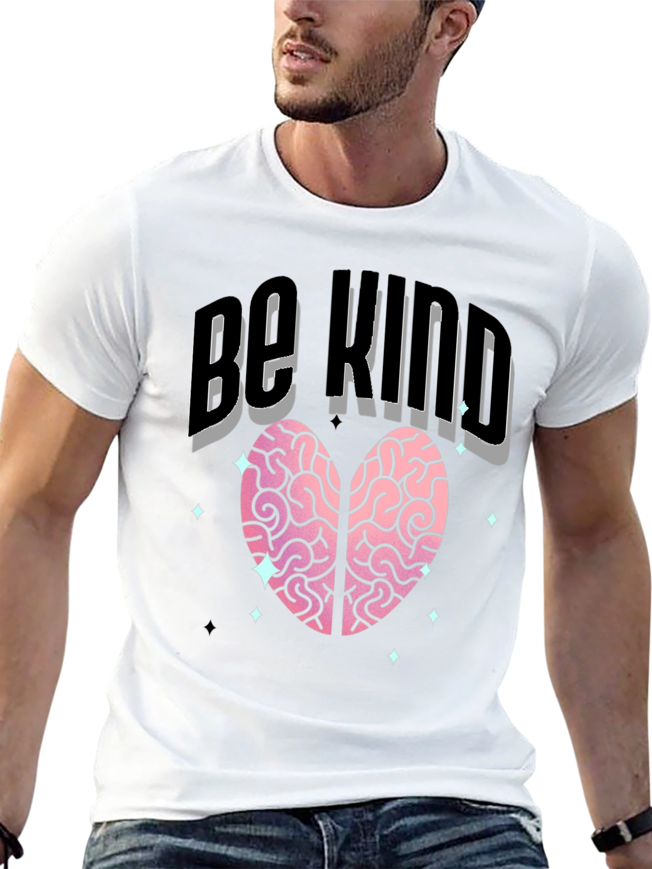 Black Be Kind Heart Brain T-Shirt - Soft Cotton Blend view 13