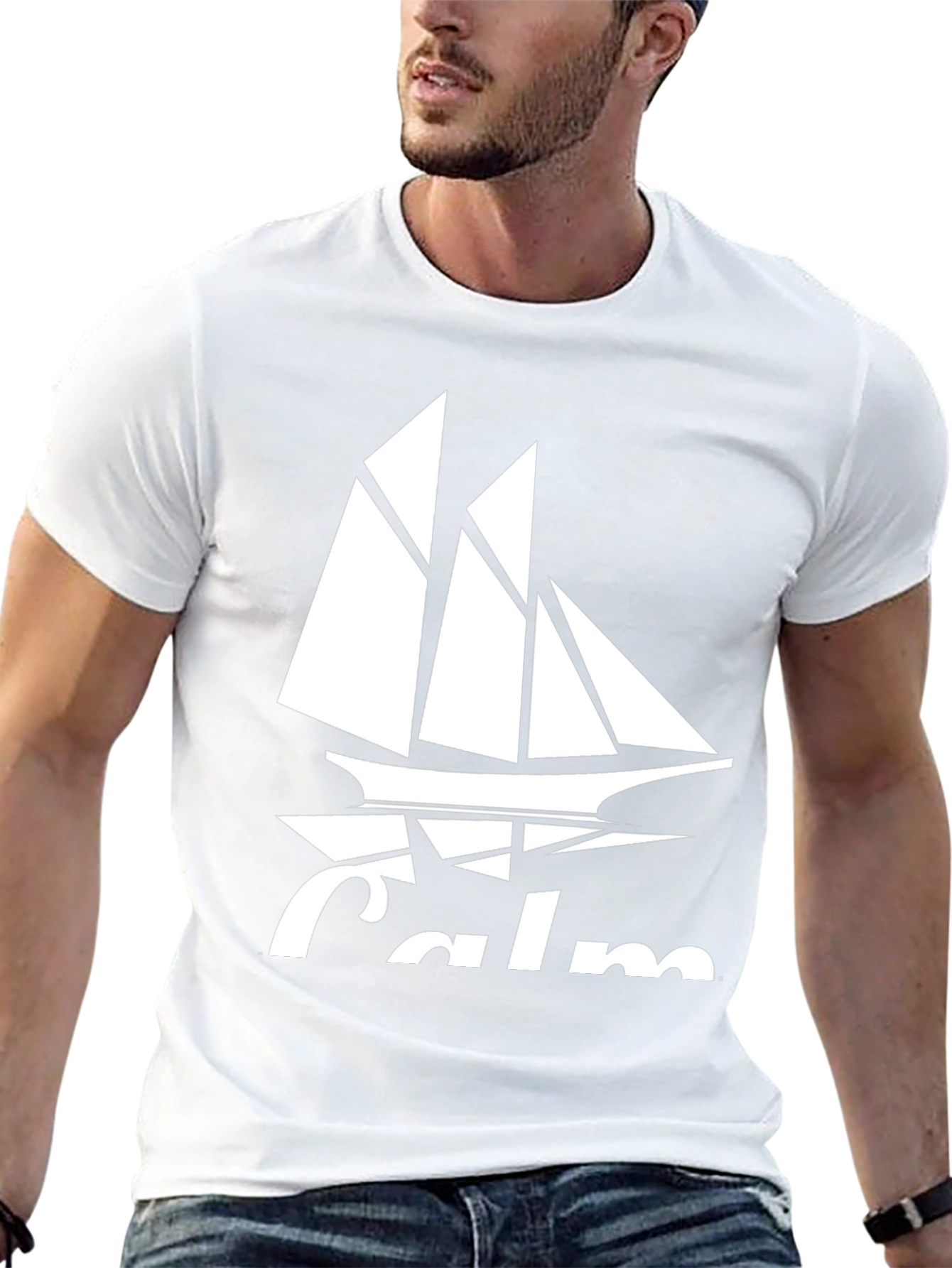 Black Calm Sailing Boat Graphic T-Shirt - Black Cotton Crew Neck view 13