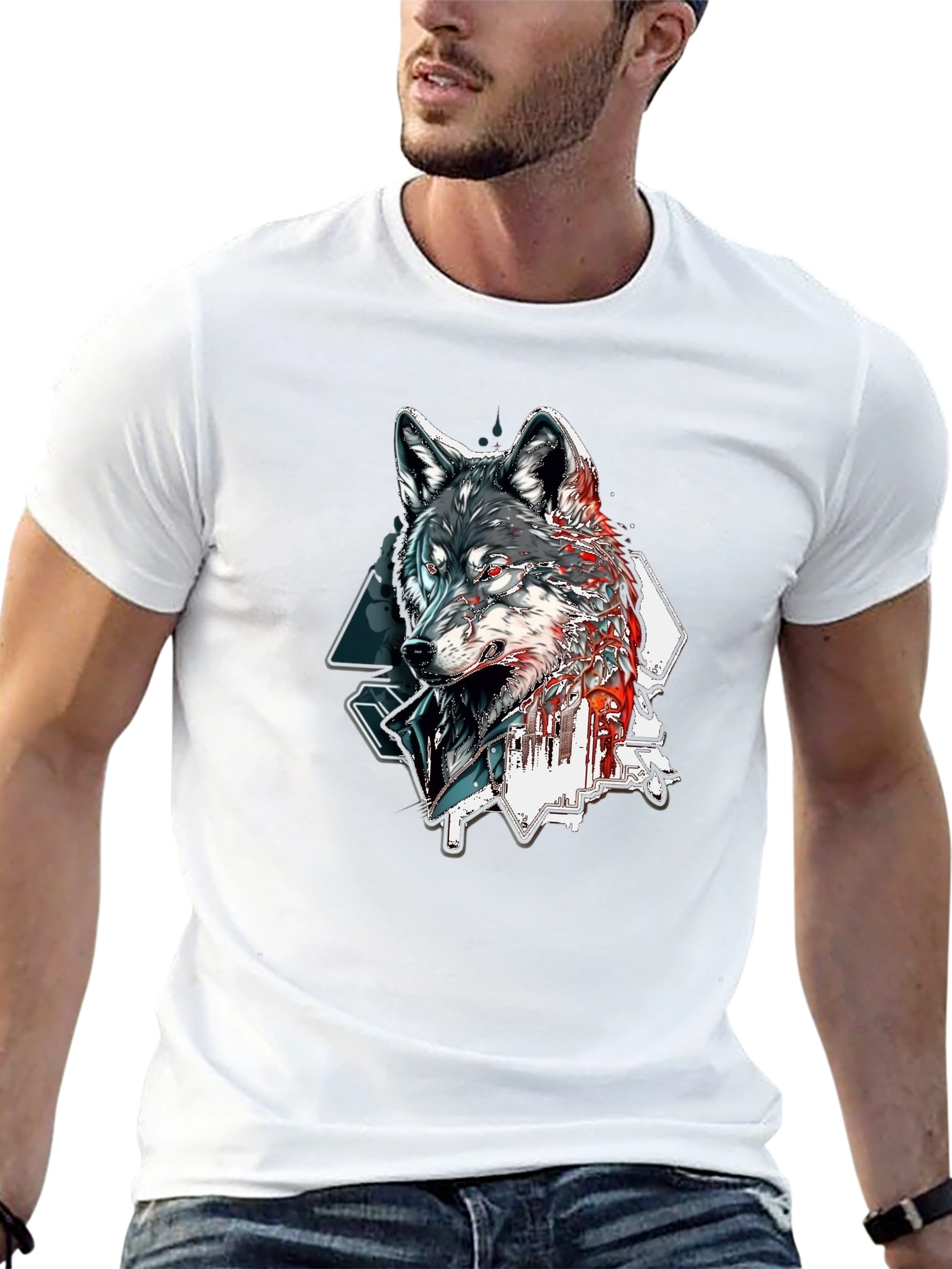 Black Wolf Graphic Print Black T-Shirt view 13