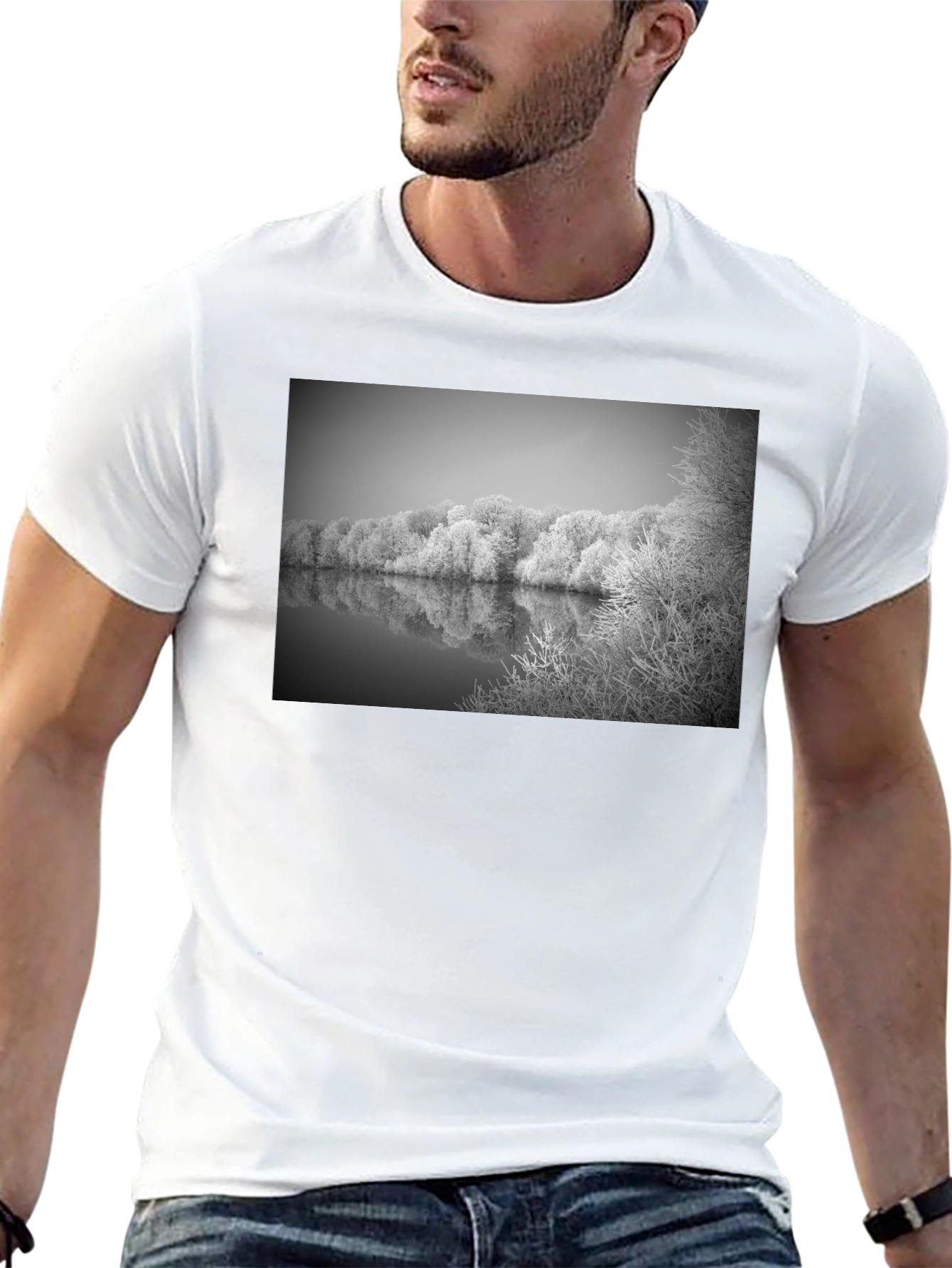 Black Black T-Shirt with Winter Lake Graphic view 13