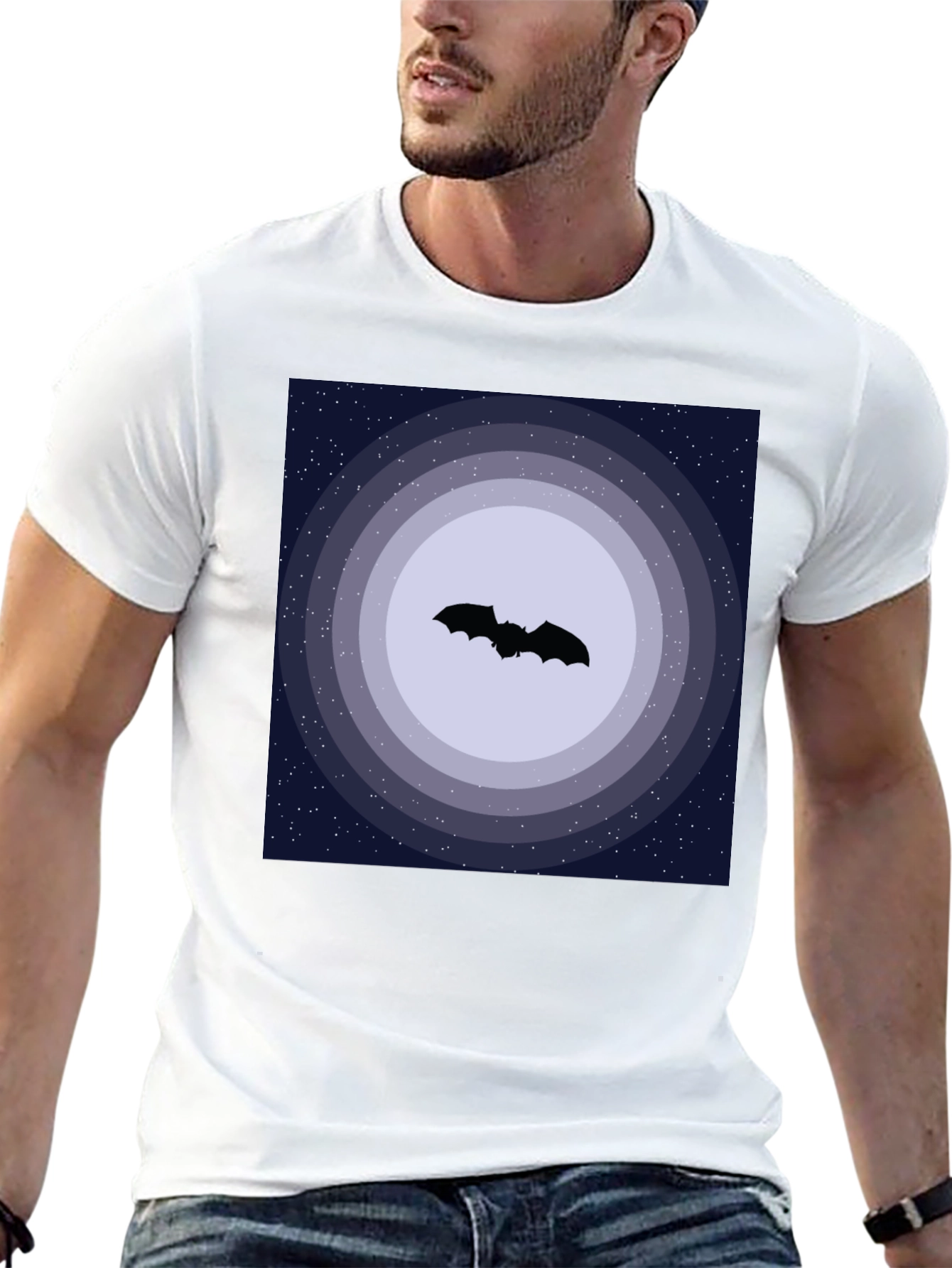 Black Bat Silhouette Night Sky Graphic Tee view 13
