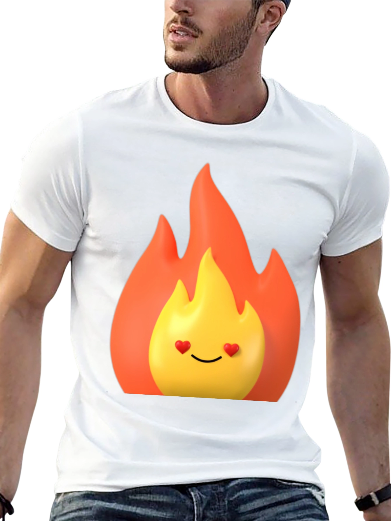 Black Flaming Heart Eyes Emoji Black T-Shirt view 13
