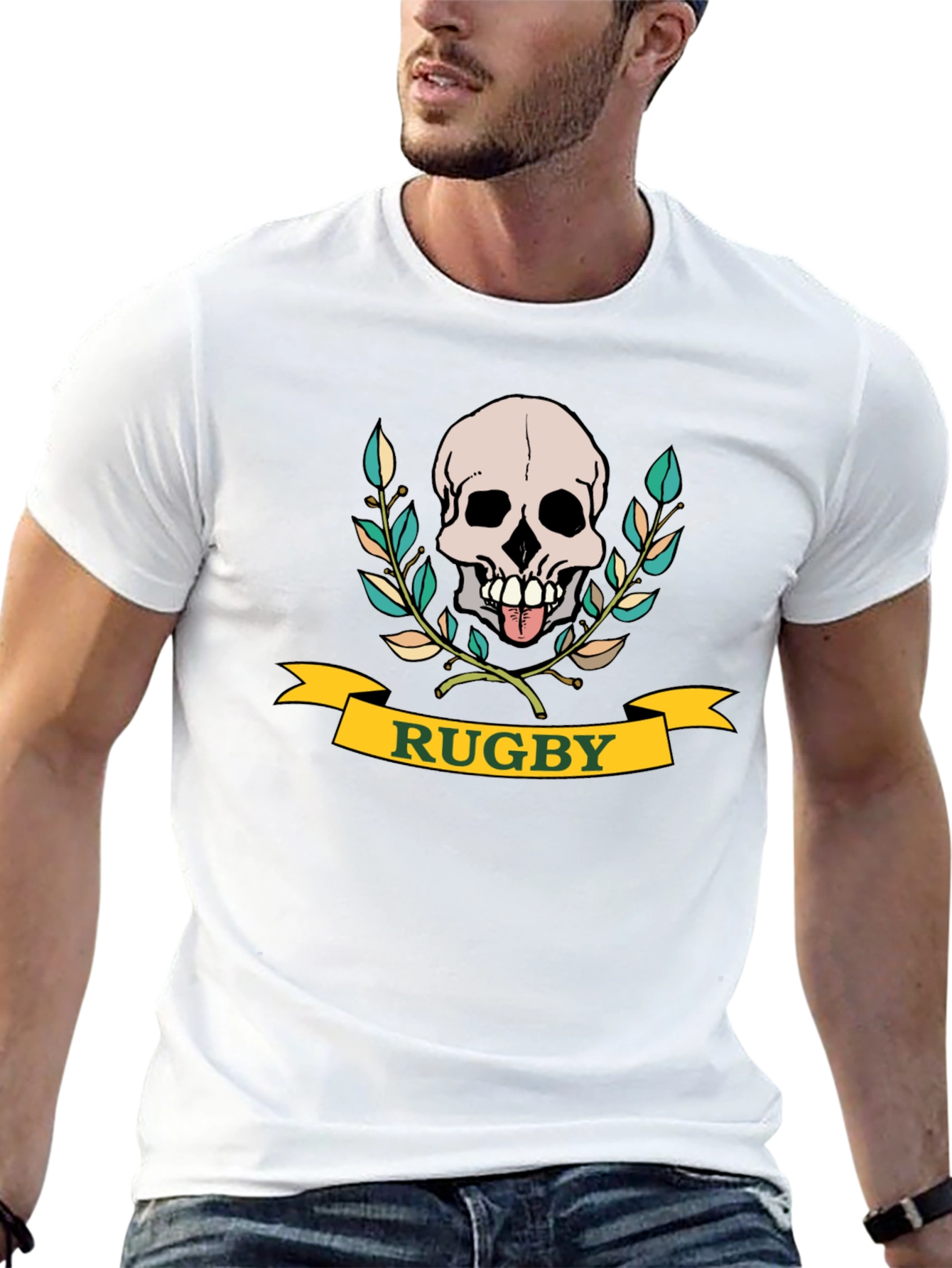 Black Rugby Skull Graphic T-Shirt - Black Cotton Tee view 13
