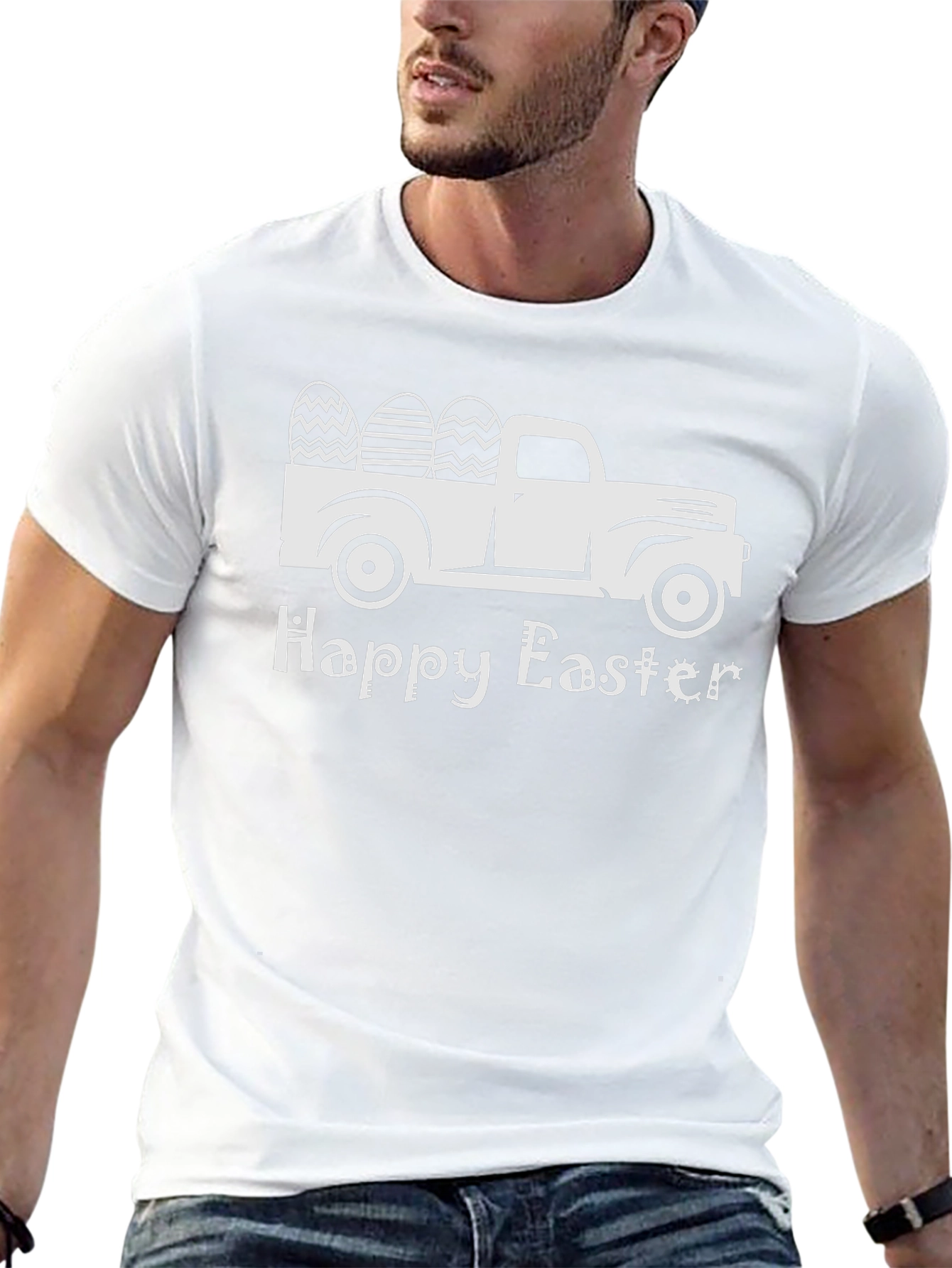 Camiseta Negra Happy Easter con Camioneta y Huevos
